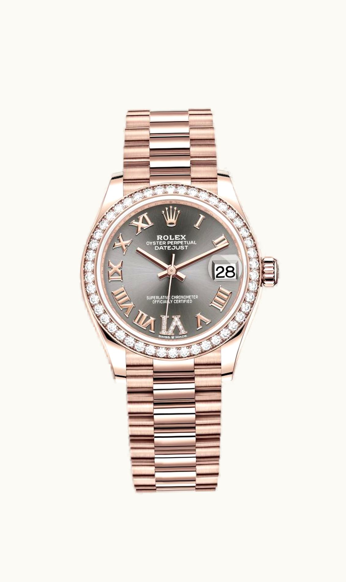 Rolex Datejust 31 Rose Gold / Diamond / Grey - Roman / President