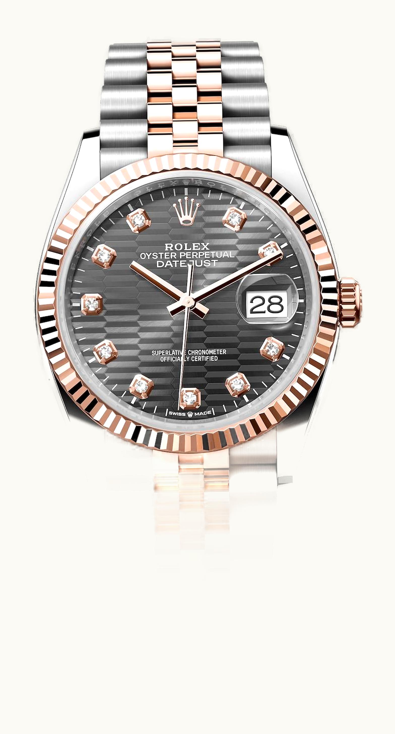 Rolex Datejust 36 Stainless Steel / Everose / Fluted / Slate - Fluted - Diamond / Jubilee