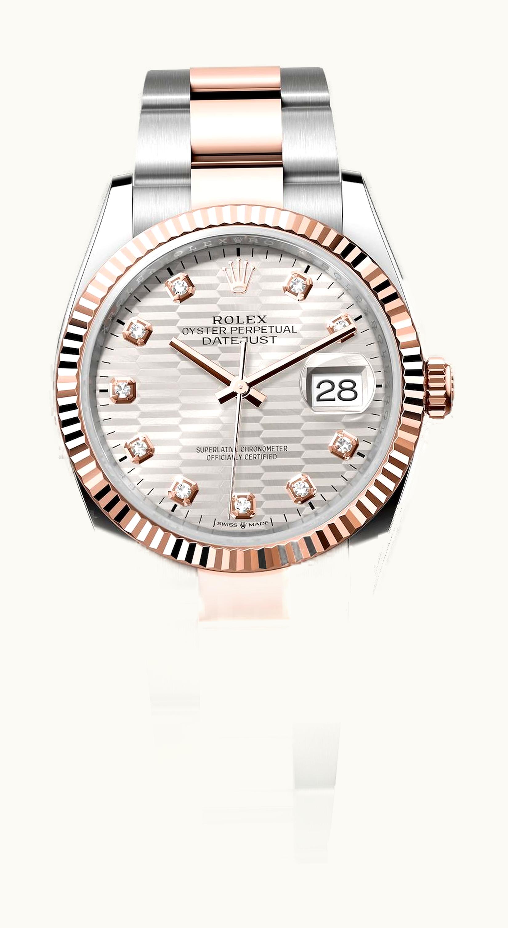 Rolex Datejust 36 Stainless Steel / Everose / Fluted / Silver - Fluted - Diamond / Oyster