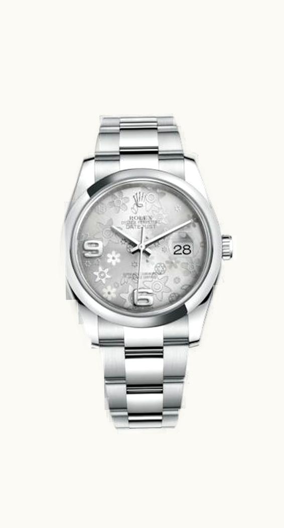 Rolex Datejust 36 Stainless Steel Domed / Oyster / Silver Floral