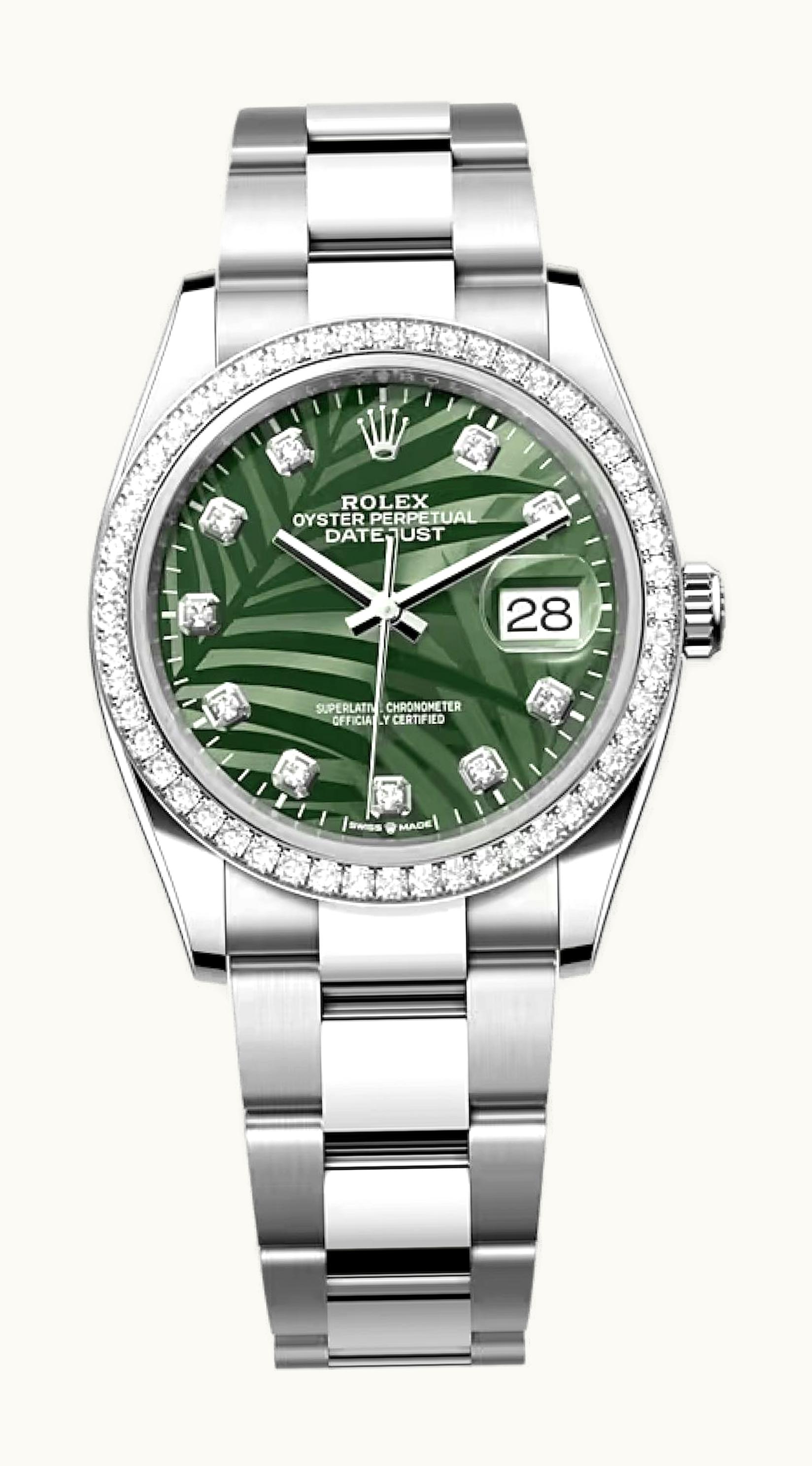 Rolex Datejust 36 Stainless Steel - Diamond / Green - Palm - Diamond / Oyster