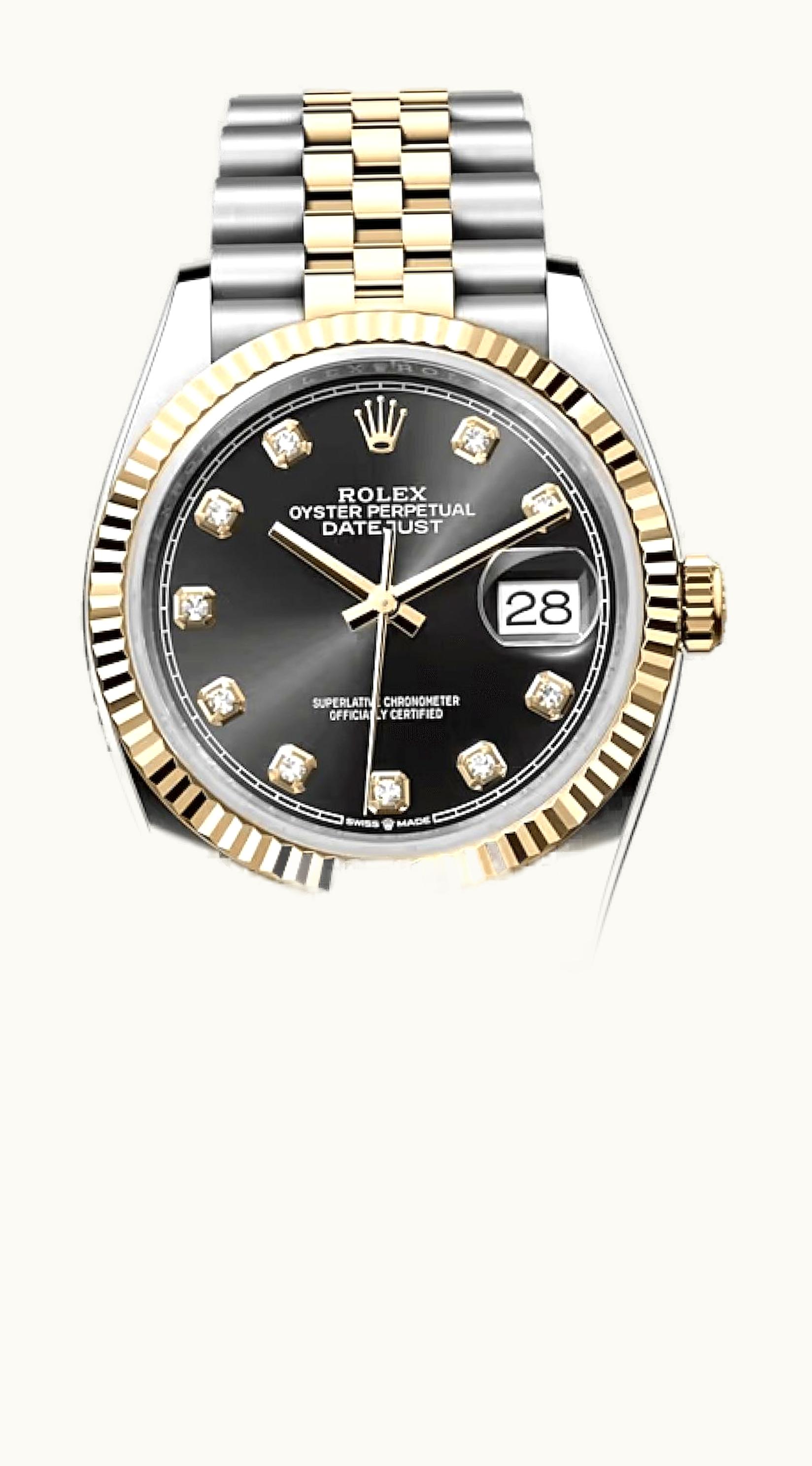 Rolex Datejust 36 Stainless Steel / Yellow Gold / Fluted / Black Diamond / Jubilee