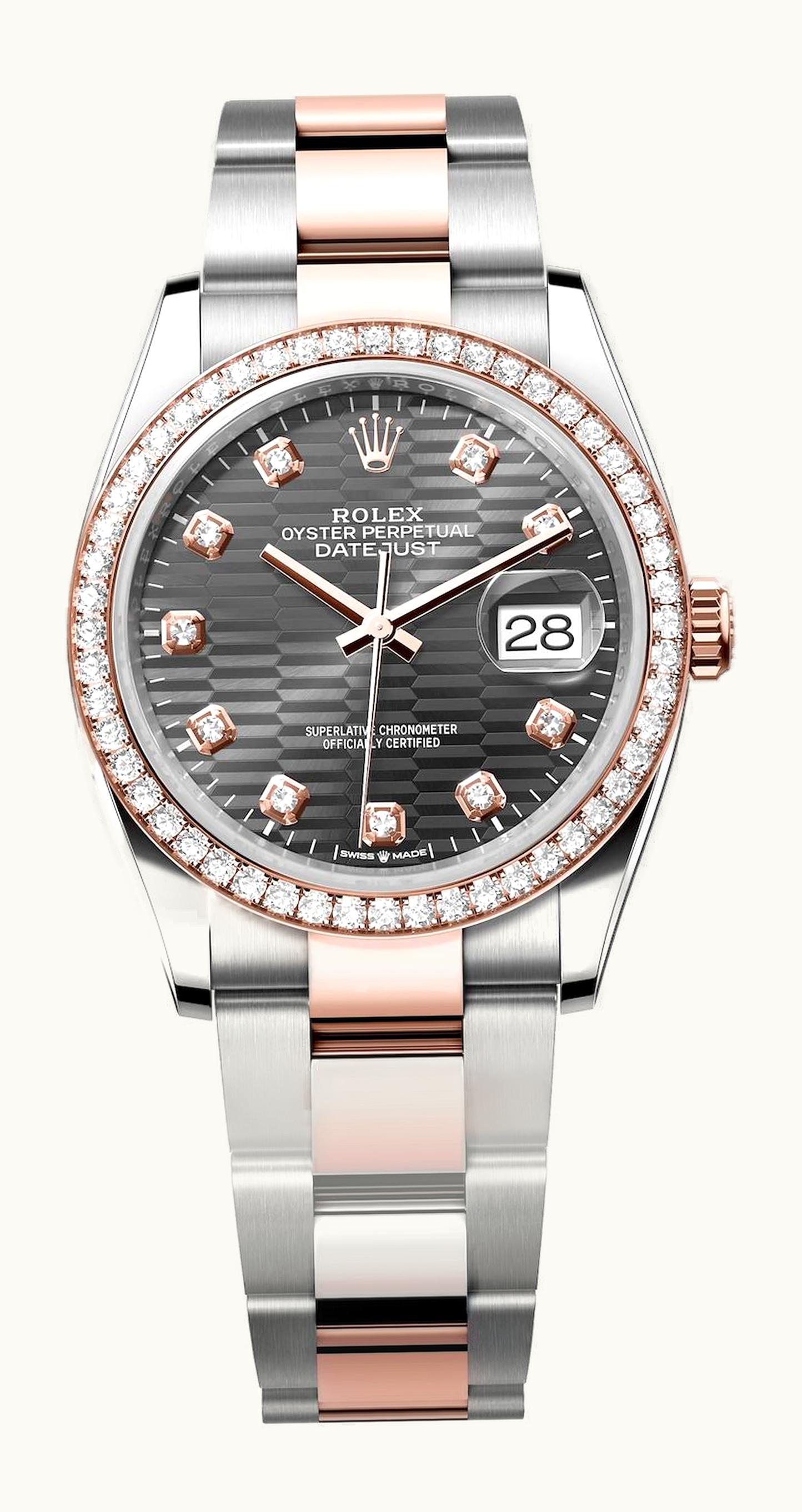Rolex Datejust 36 Stainless Steel / Everose / Diamond / Slate - Fluted - Diamond / Oyster