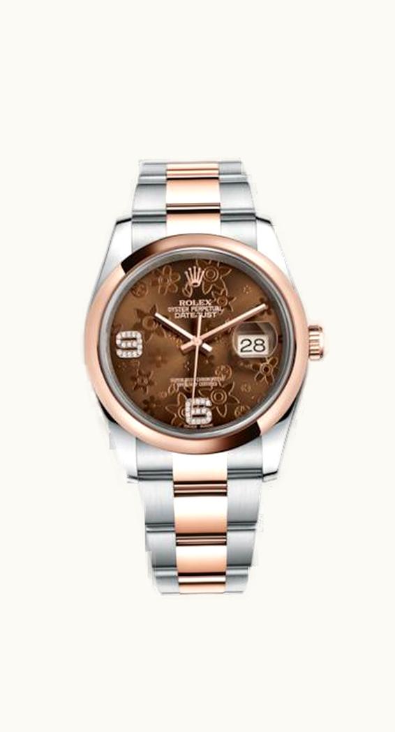 Rolex Datejust 36 Rolesor Everose Domed / Oyster / Chocolate Floral