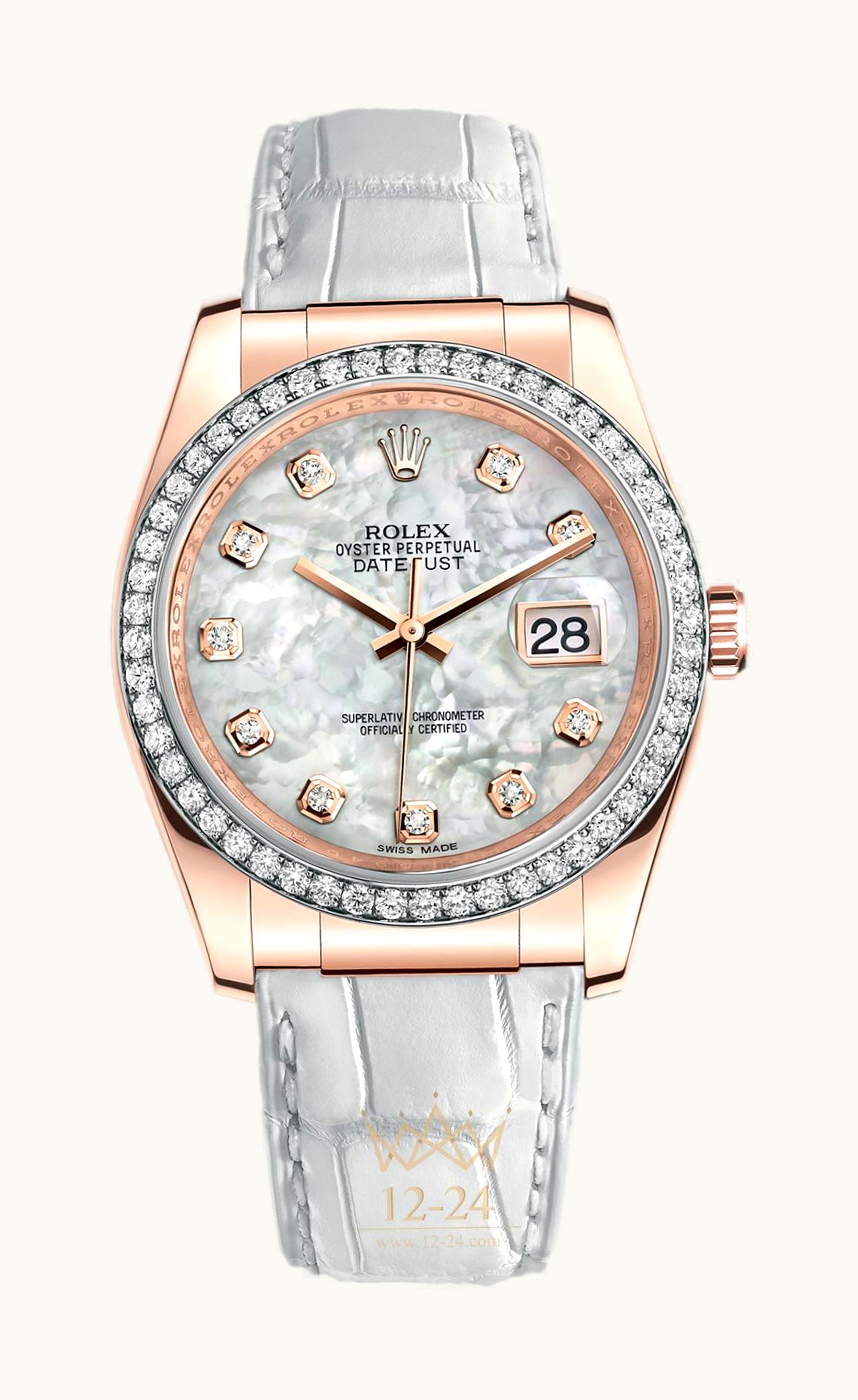 Rolex Datejust 36 Everose Strap White Mother of Pearl Diamonds