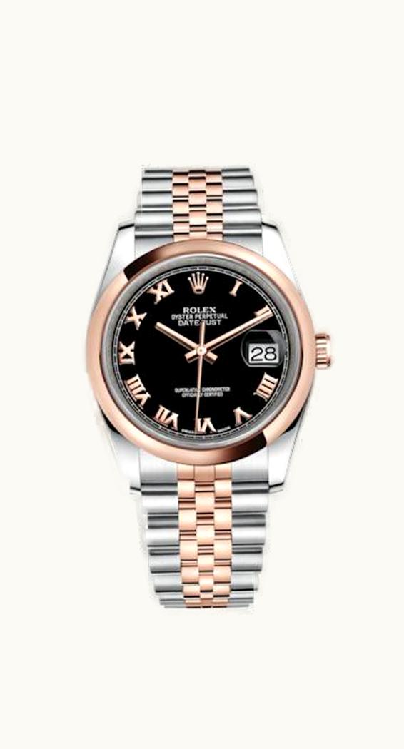 Rolex Datejust 36 Rolesor Everose Domed / Jubilee / Black Roman