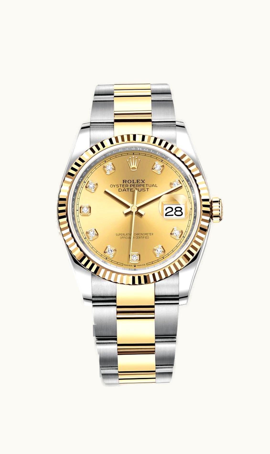 Rolex Datejust 36 Stainless Steel / Yellow Gold / Fluted / Champagne Diamond / Oyster