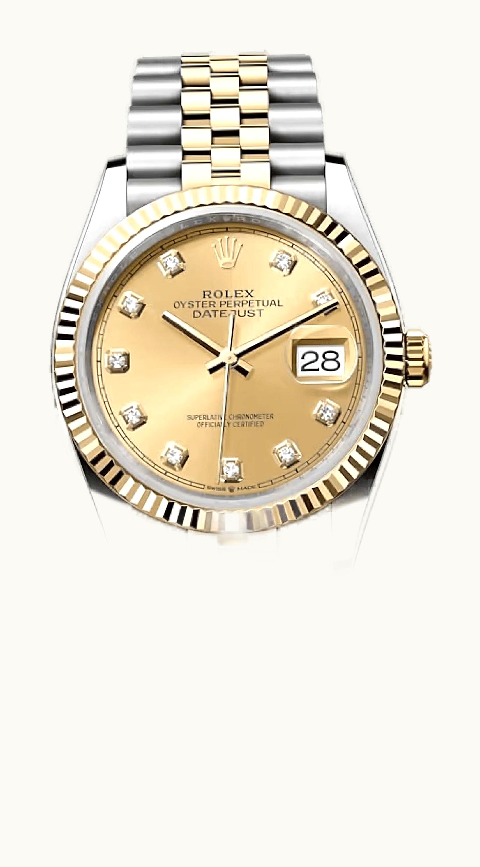 Rolex Datejust 36 Stainless Steel / Yellow Gold / Fluted / Champagne Diamond / Jubilee