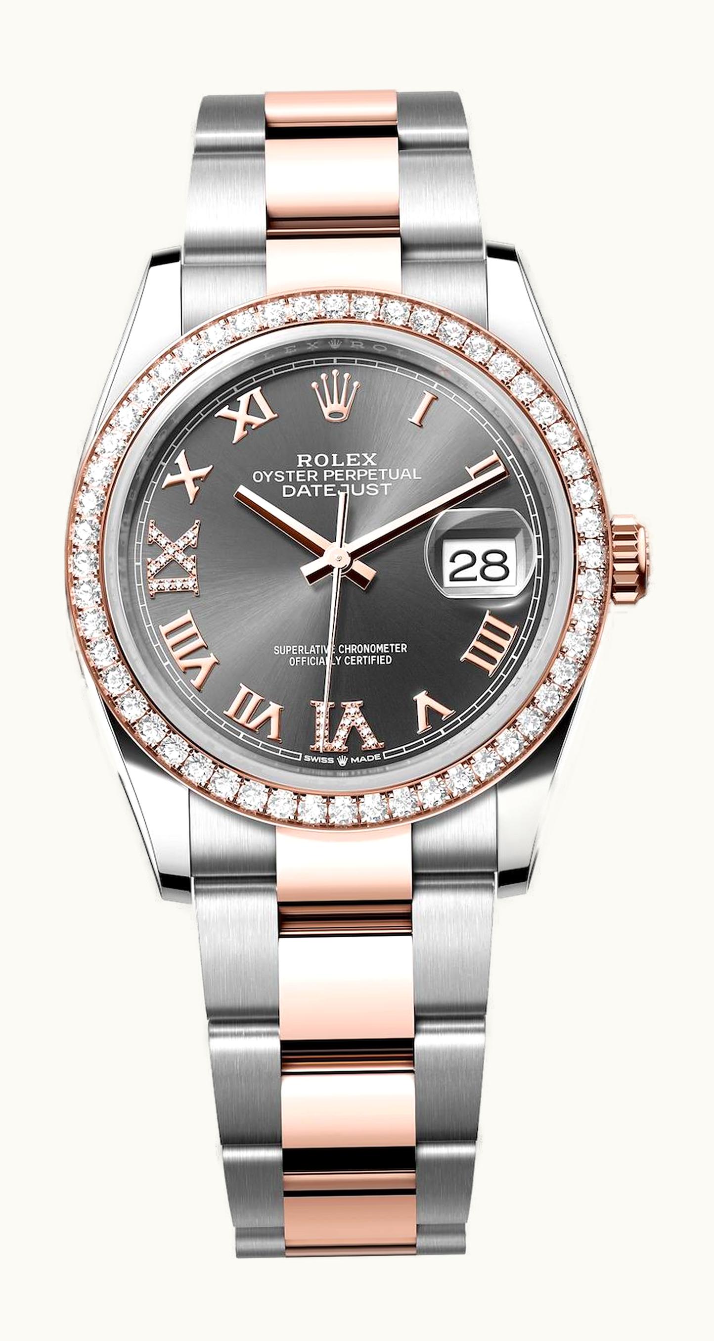 Rolex Datejust 36 Stainless Steel / Everose / Diamond / Slate  Roman Diamond / Oyster