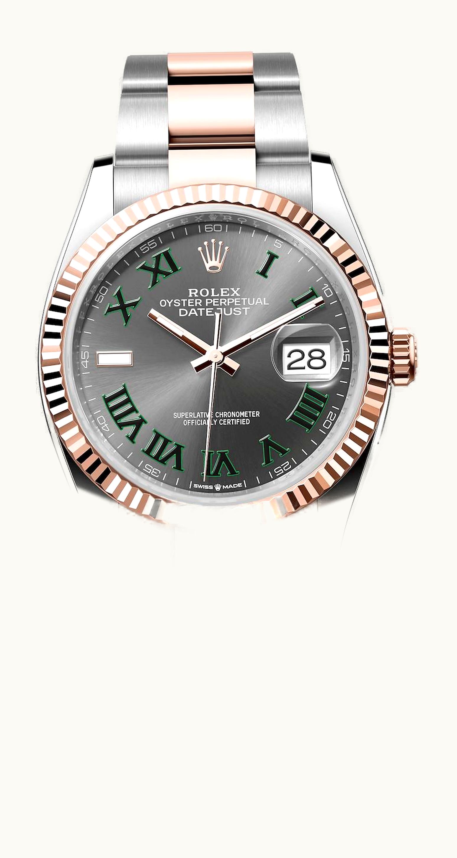 Rolex Datejust 36 Stainless Steel / Everose / Fluted / Slate - Roman / Oyster