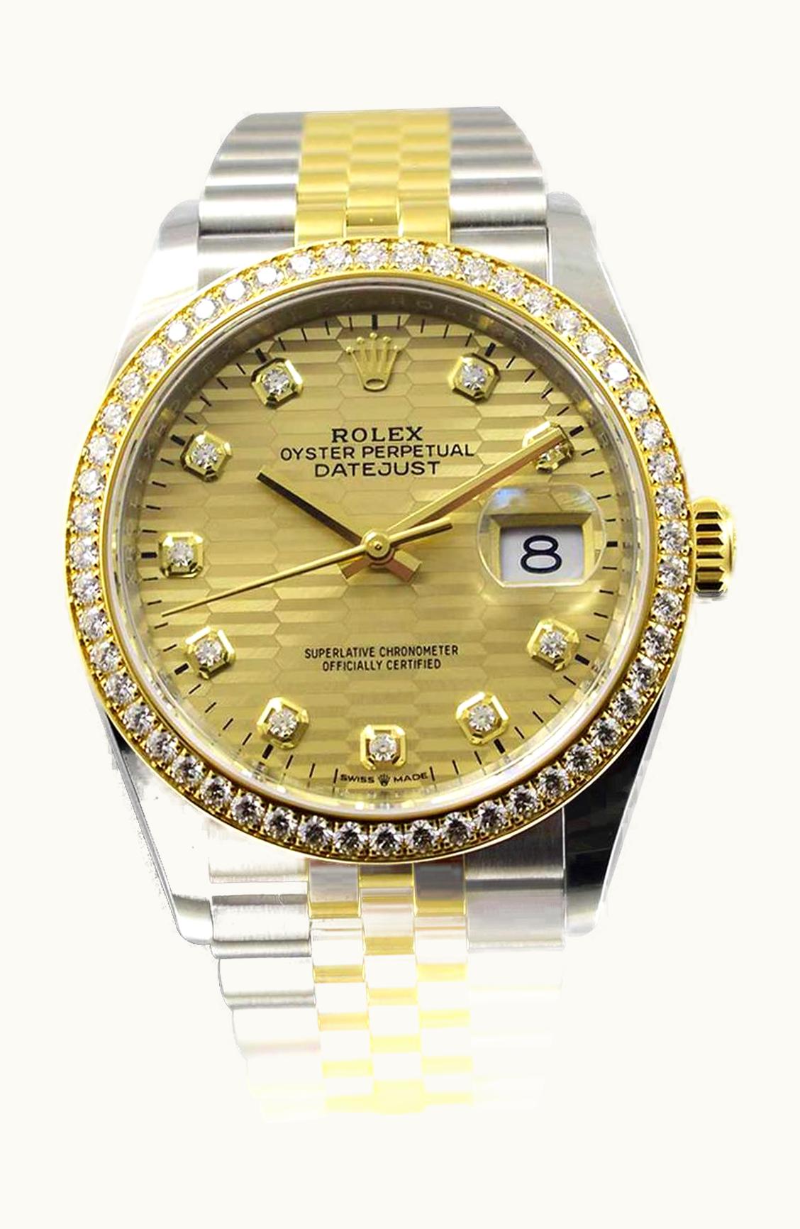 Rolex Datejust 36 Stainless Steel  - Yellow Gold - Diamond / Champagne - Fluted - Diamond / Jubilee