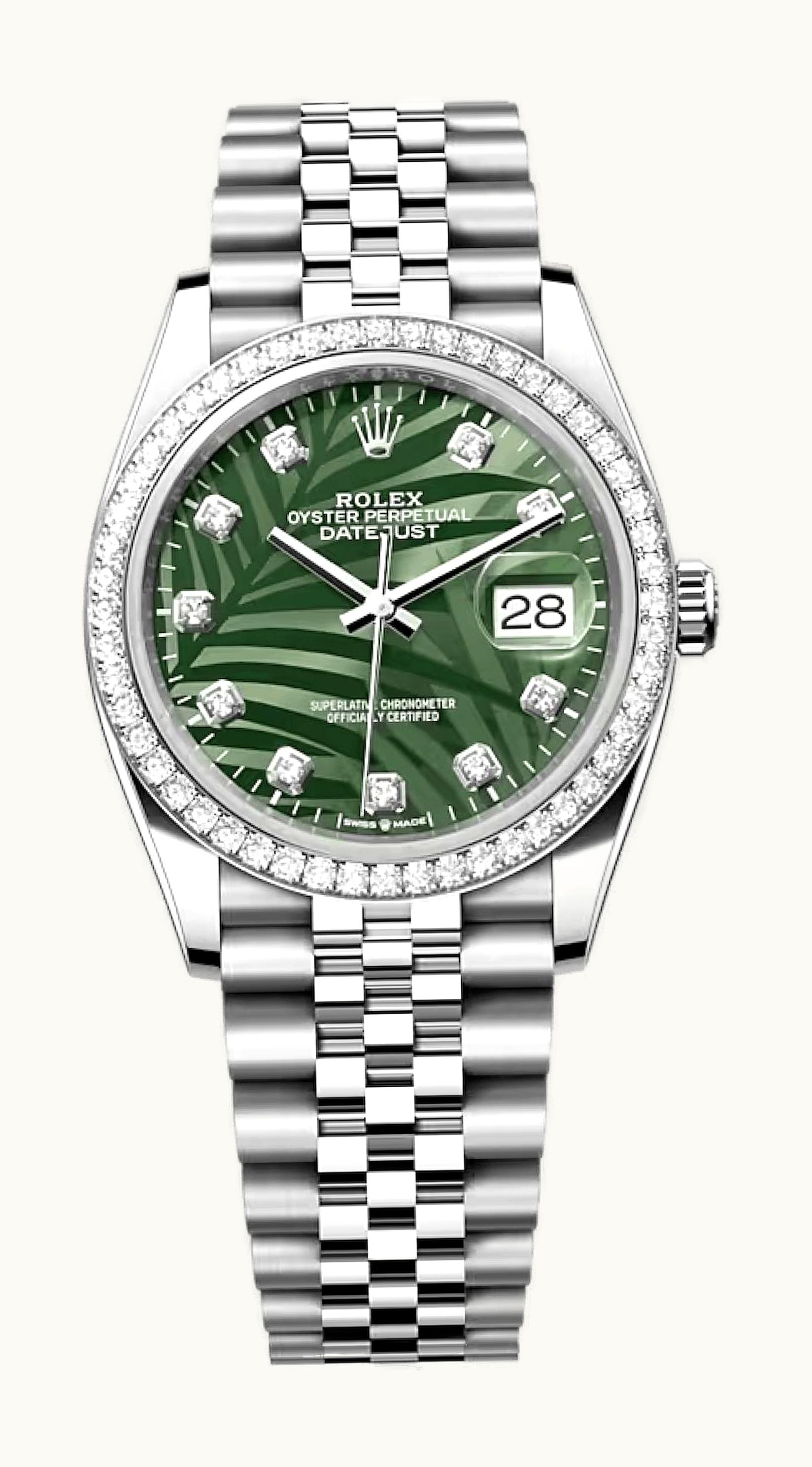 Rolex Datejust 36 Stainless Steel - Diamond / Green - Palm - Diamond / Jubilee