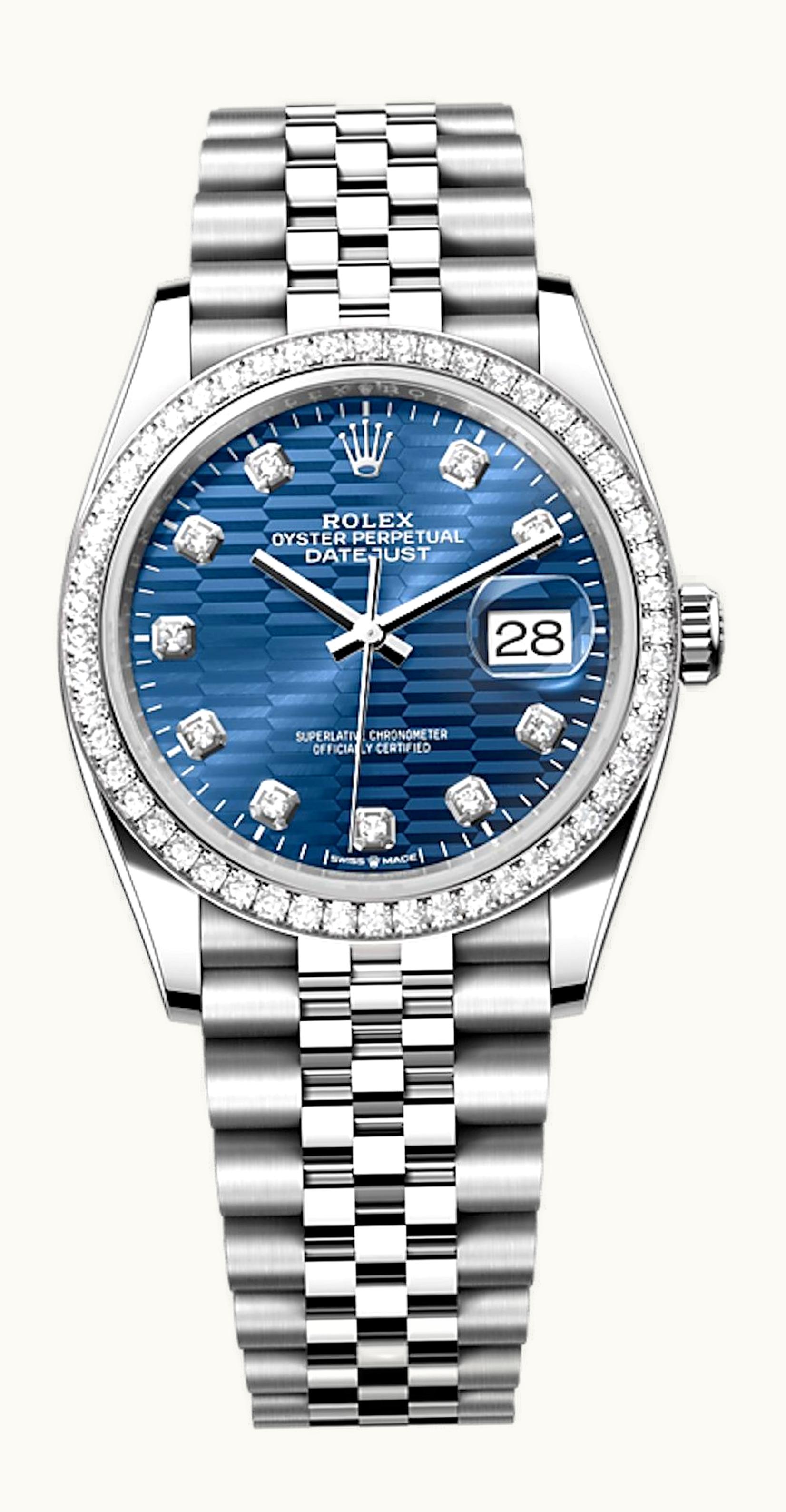 Rolex Datejust 36 Stainless Steel - Diamond / Blue - Fluted - Diamond / Jubilee