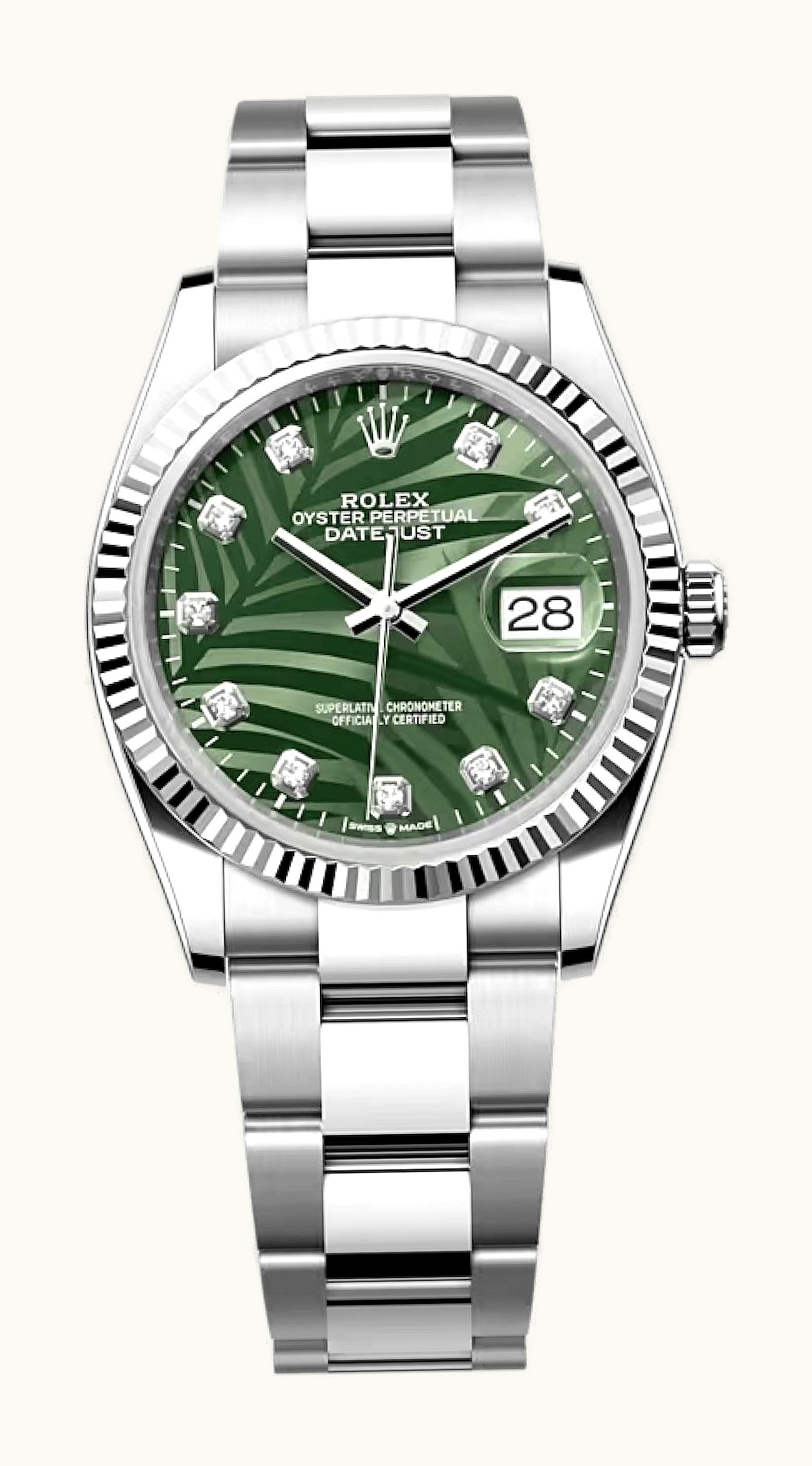 Rolex Datejust 36 Stainless Steel - Fluted / Green - Palm - Diamond / Oyster