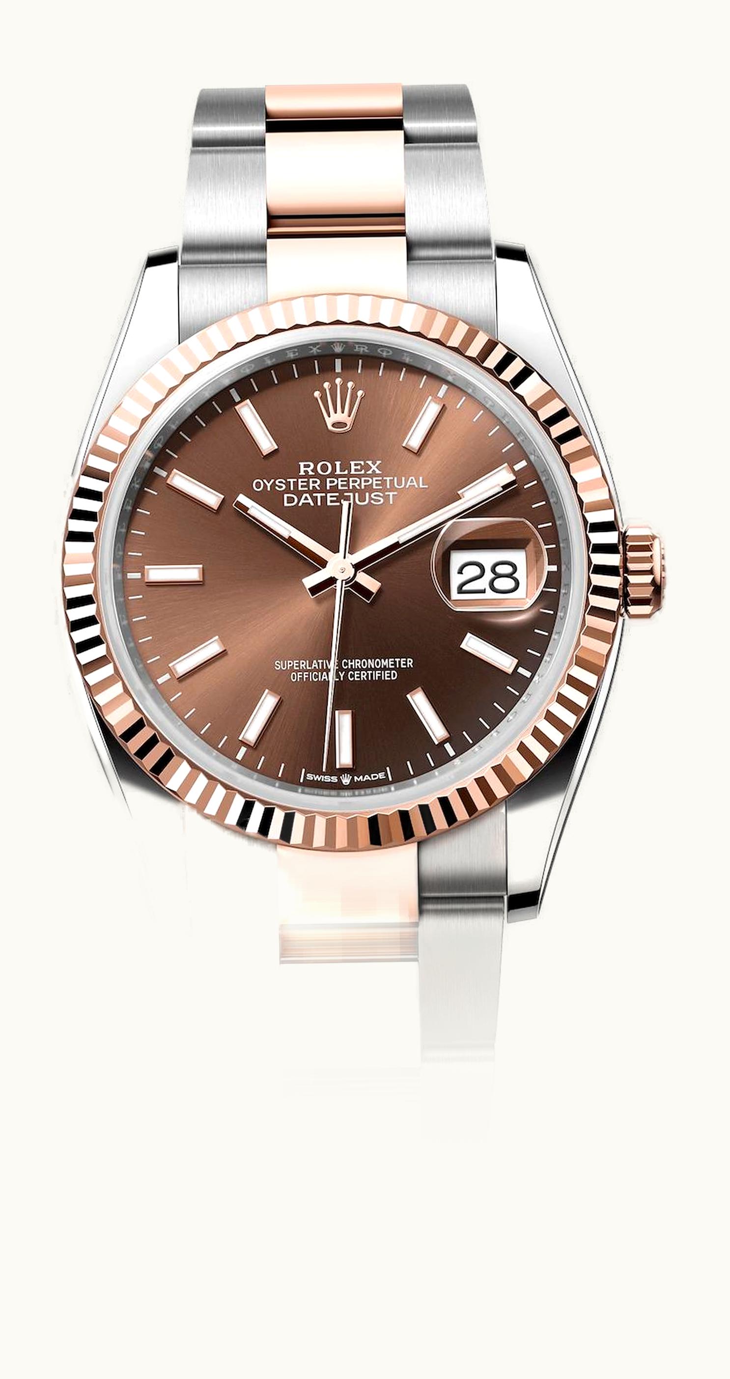 Rolex Datejust 36 Stainless Steel - Everose - Fluted / Chocolate / Oyster