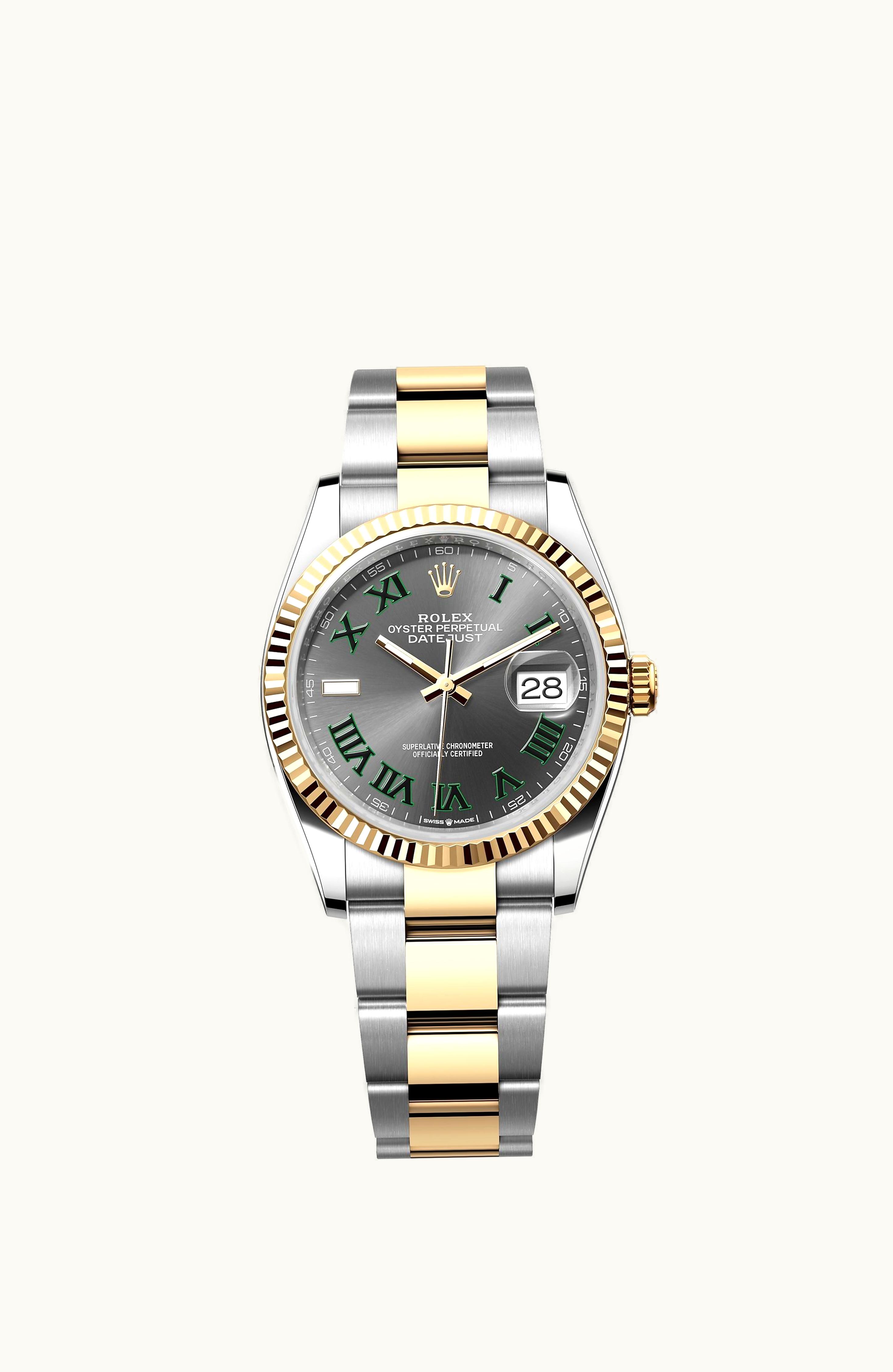 Rolex Datejust 36 Stainless Steel / Yellow Gold / Fluted / Slate - Roman / Jubilee