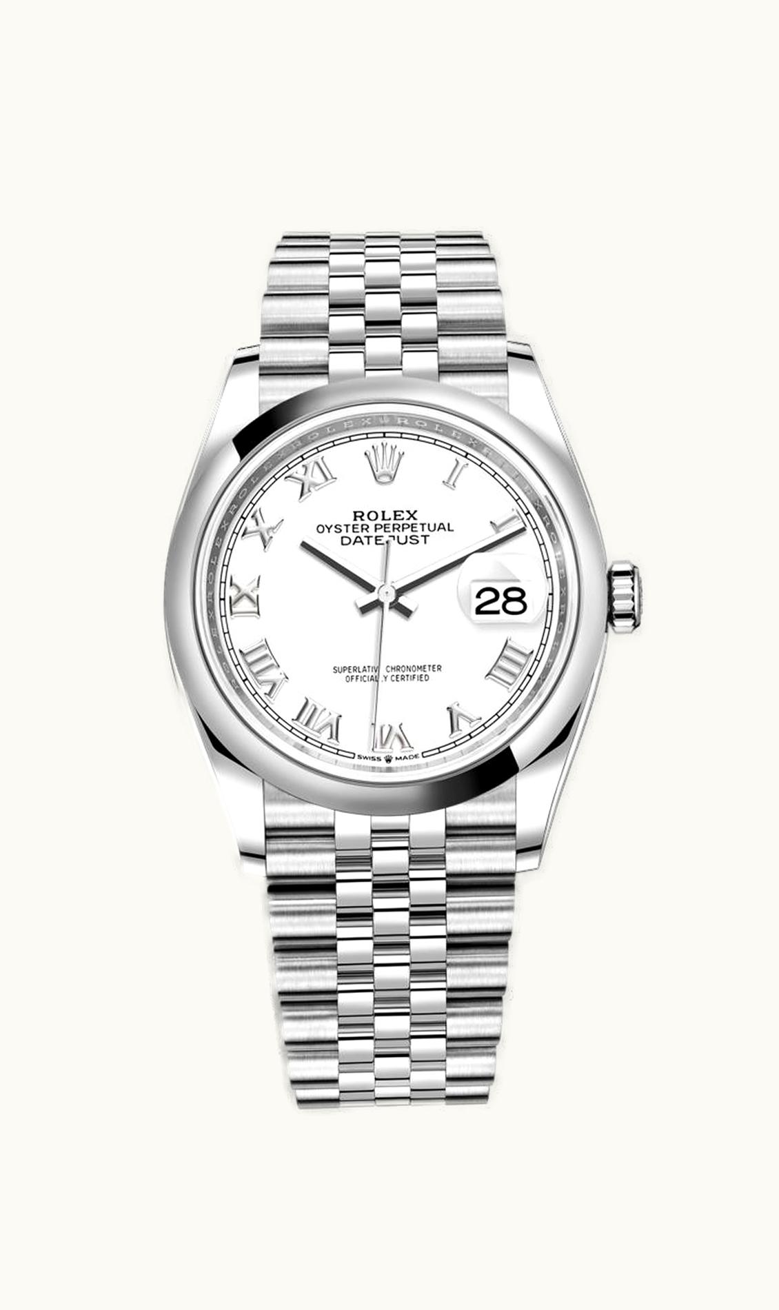 Rolex Datejust 36 Stainless Steel / Domed / White Roman / Jubilee