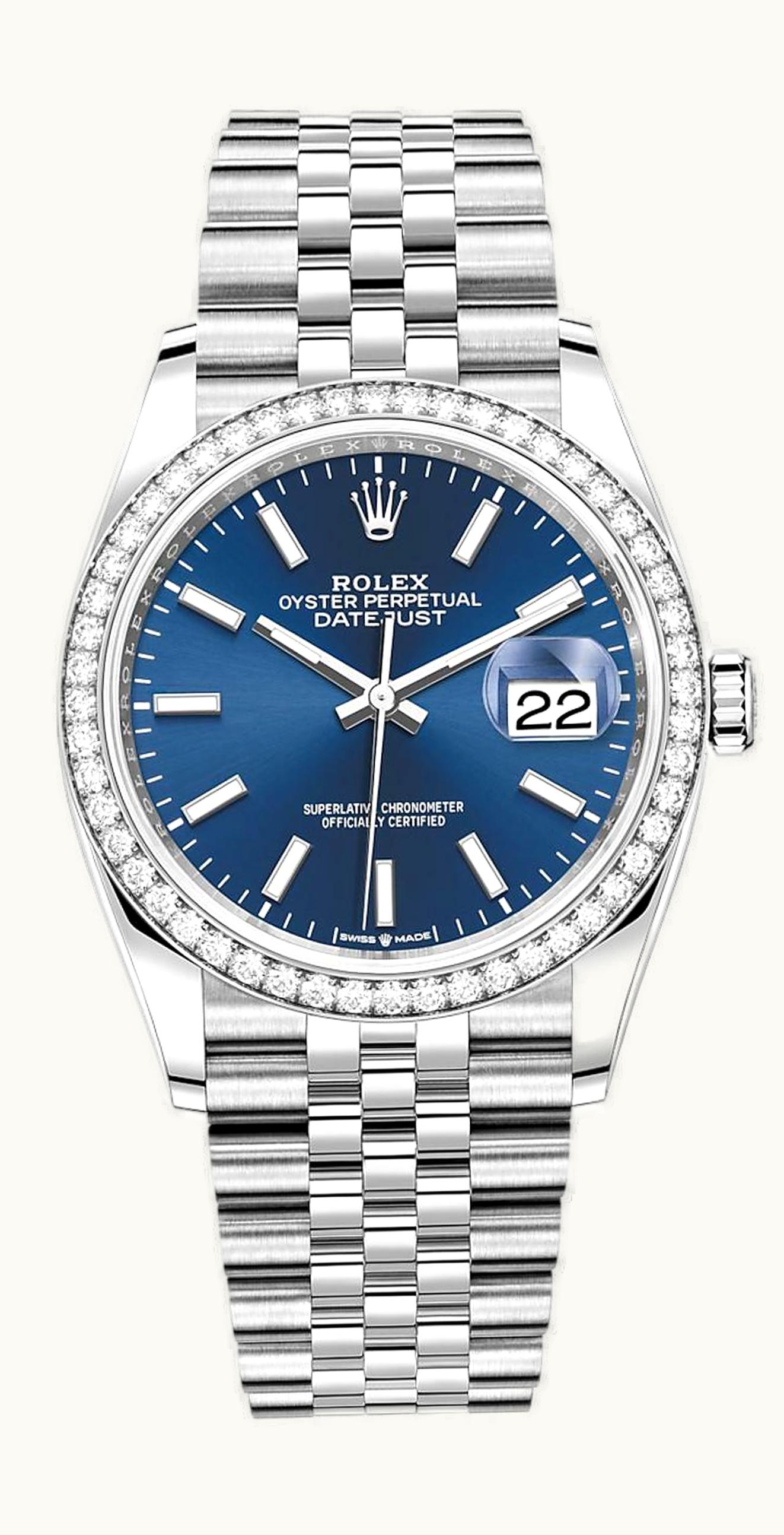 Rolex Datejust 36 Stainless Steel / Diamond / Blue Jubilee / Jubilee
