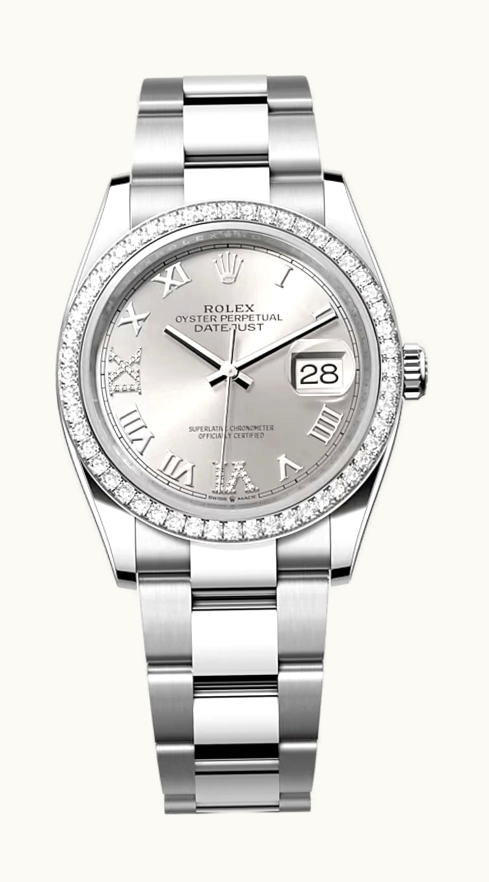 Rolex Datejust 36 Stainless Steel / Diamond / Silver Roman-Diamonds / Oyster