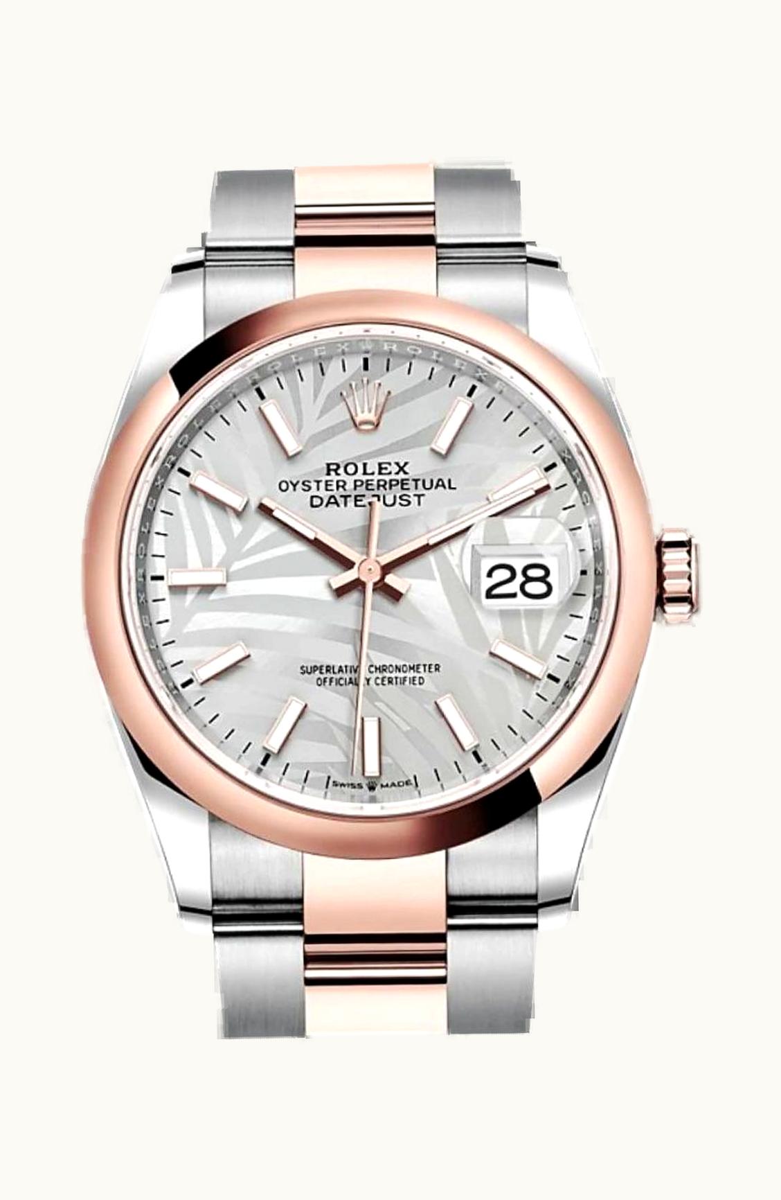 Rolex Datejust 36 Stainless Steel / Everose / Domed / Silver Palm / Oyster