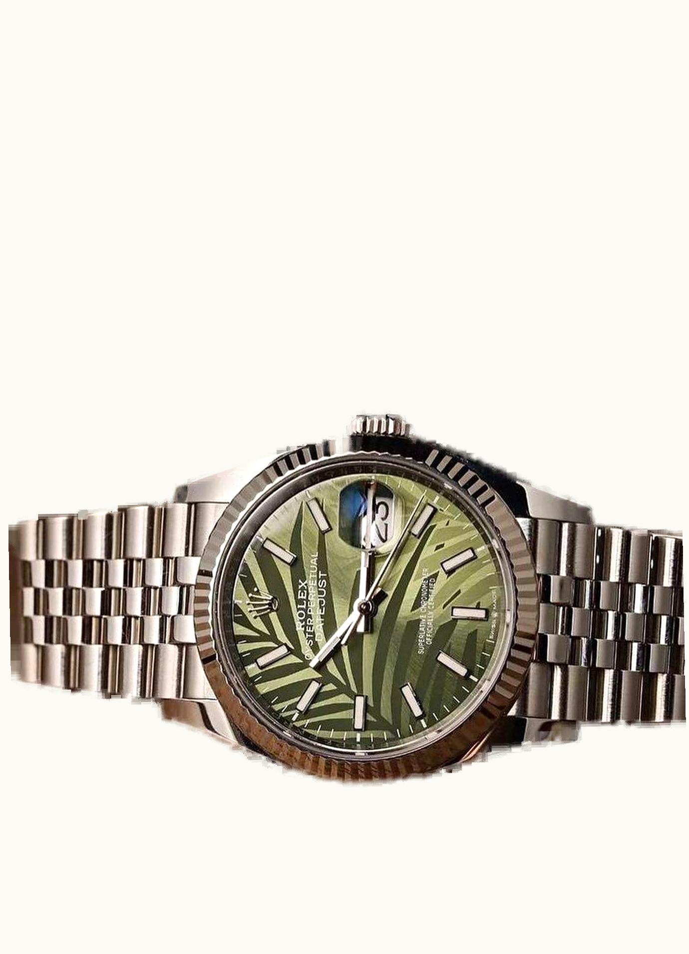 Rolex Datejust 36 Stainless Steel / Fluted / Green - Palm / Jubilee