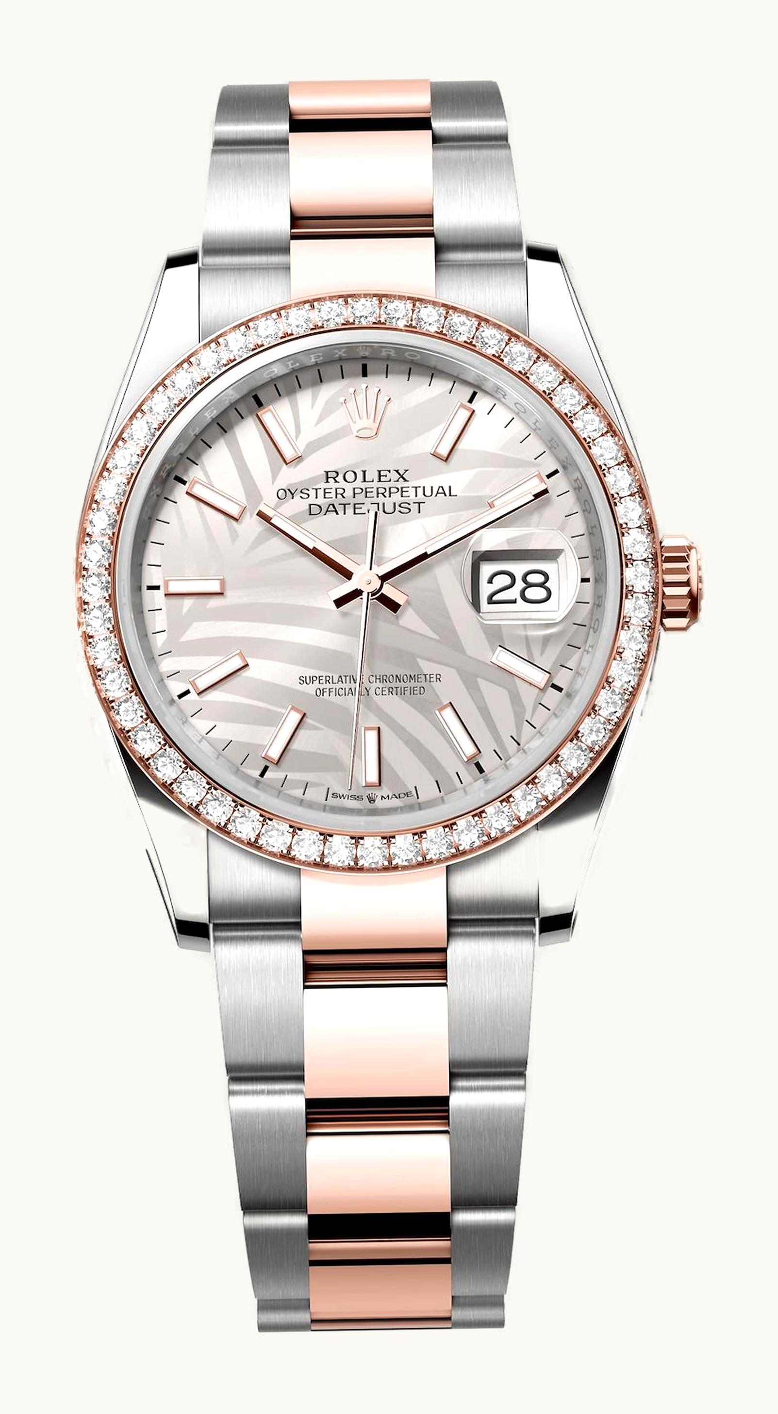 Rolex Datejust 36 Stainless Steel / Everose / Diamond / Silver - Palm / Oyster