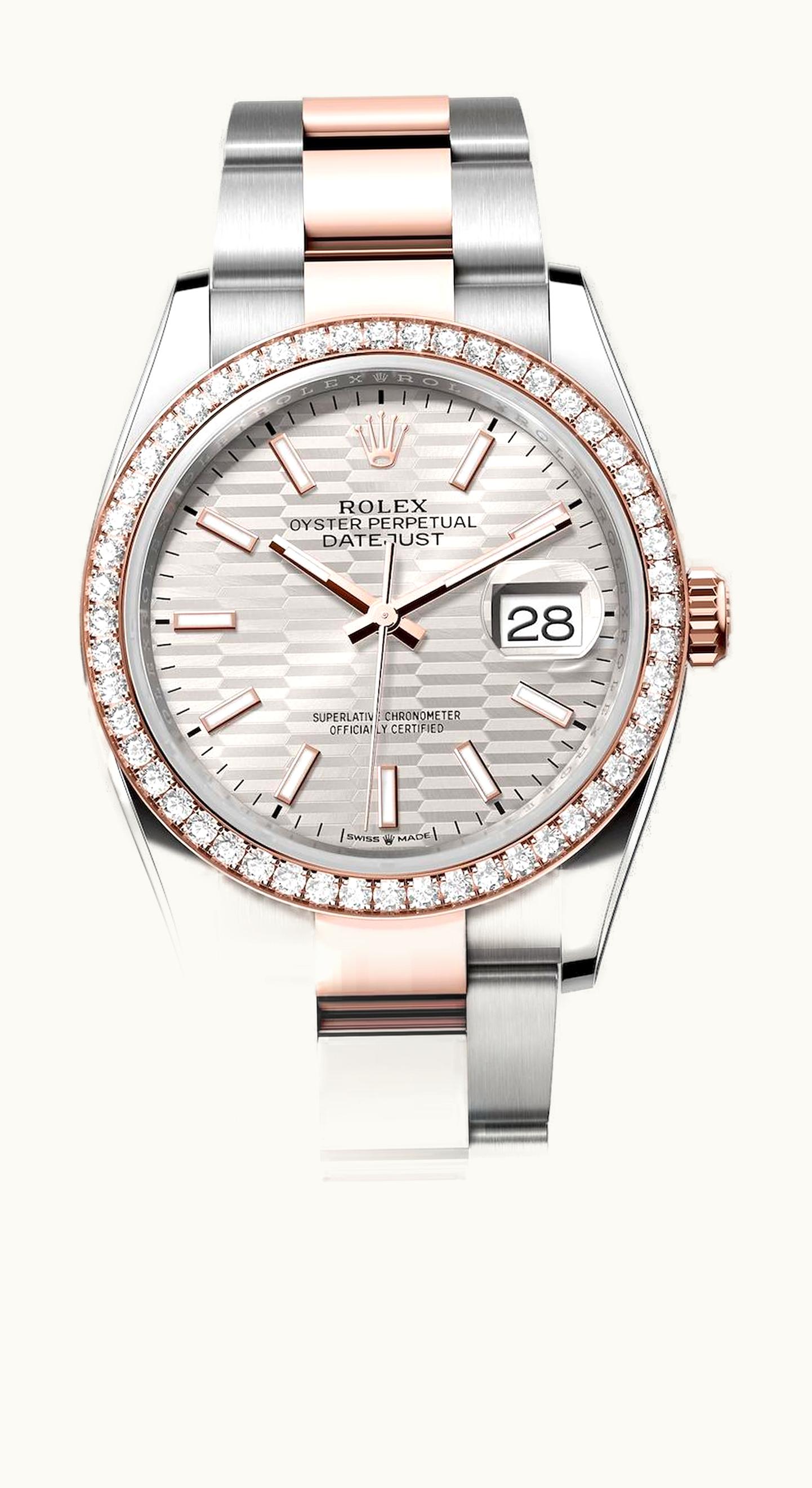 Rolex Datejust 36 Stainless Steel / Everose / Diamond / Silver - Fluted / Oyster