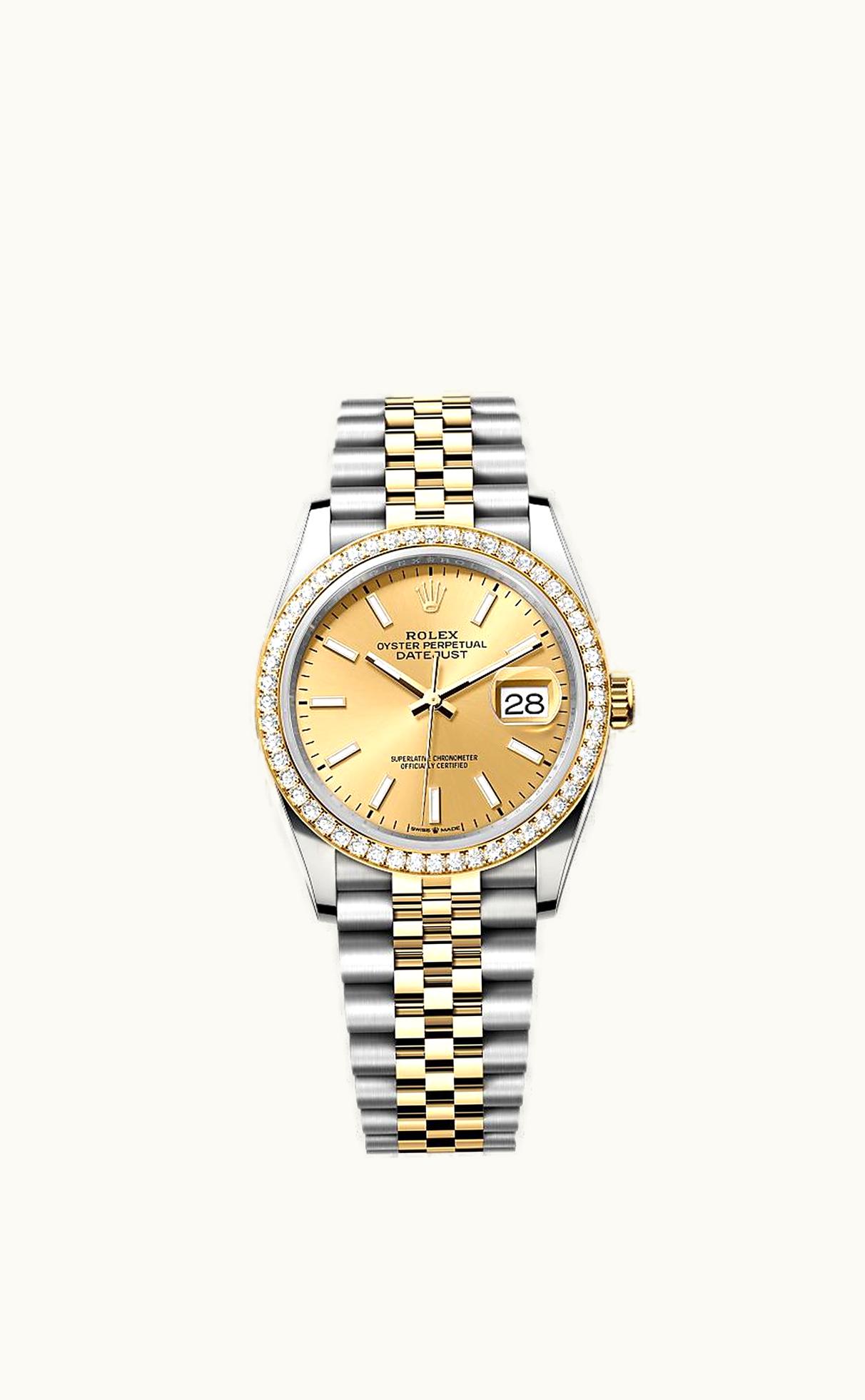 Rolex Datejust 36 Stainless Steel / Yellow Gold / Diamond / Champagne - Fluted / Oyser