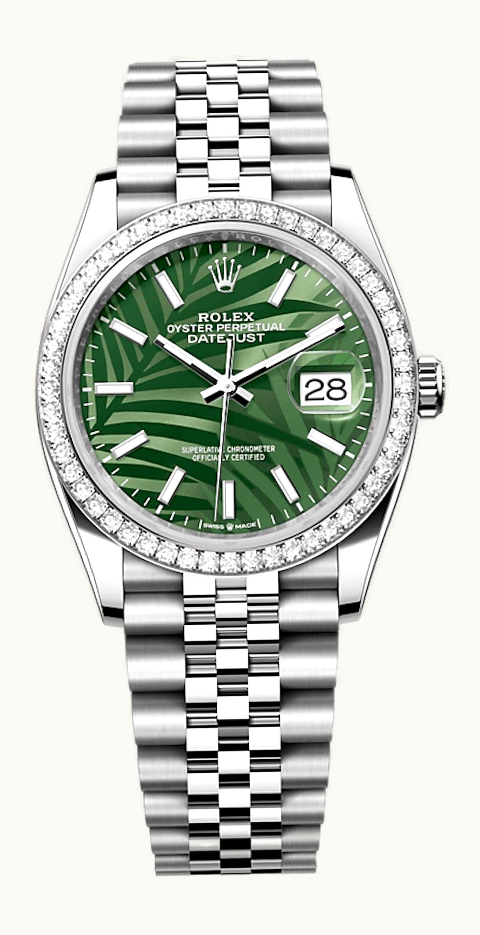 Rolex Datejust 36 Stainless Steel / Diamond / Green - Palm / Jubilee