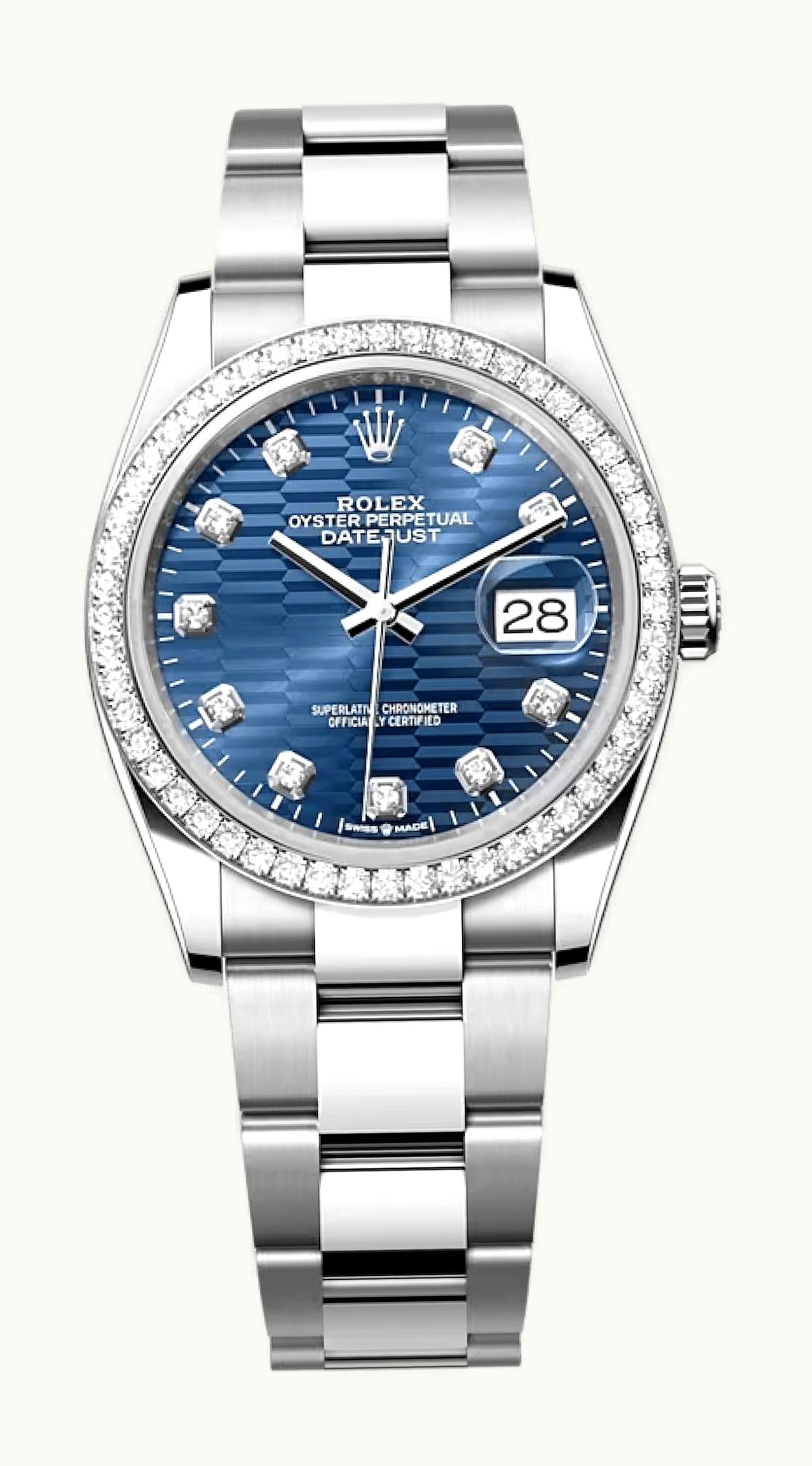 Rolex Datejust 36 Stainless Steel - Diamond / Blue - Fluted - Diamond / Oyster
