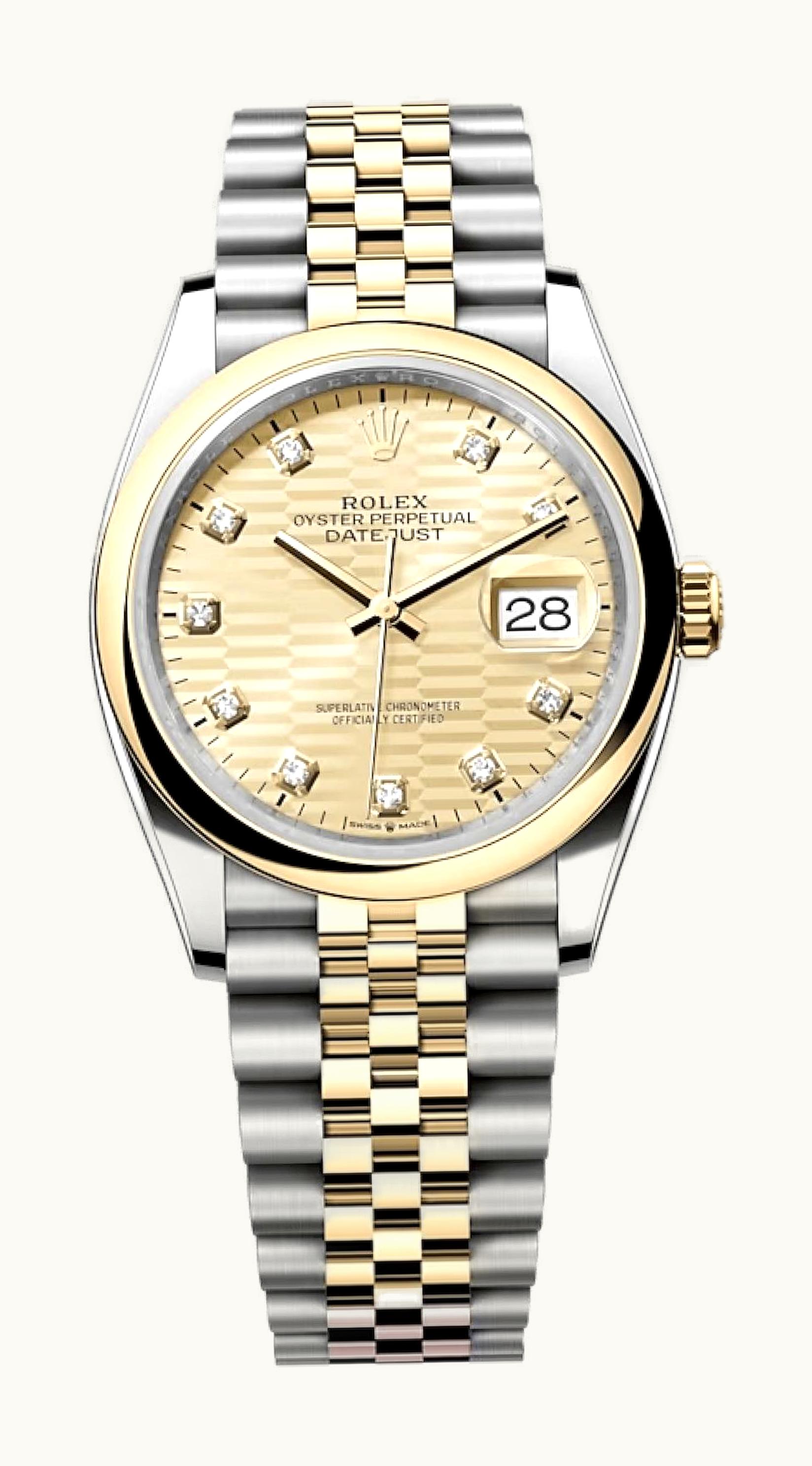 Rolex Datejust 36 Stainless Steel  - Yellow Gold - Domed / Champagne - Fluted - Diamond / Jubilee