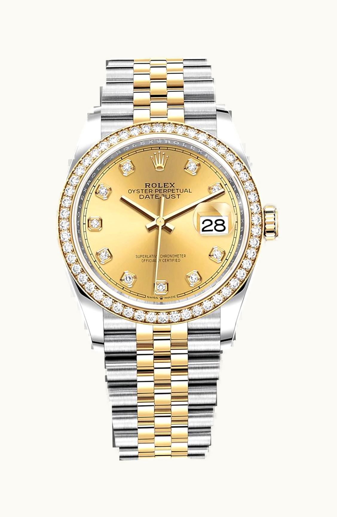 Rolex Datejust 36 Stainless Steel  - Yellow Gold - Diamond / Champagne - Palm - Diamond / Oyster
