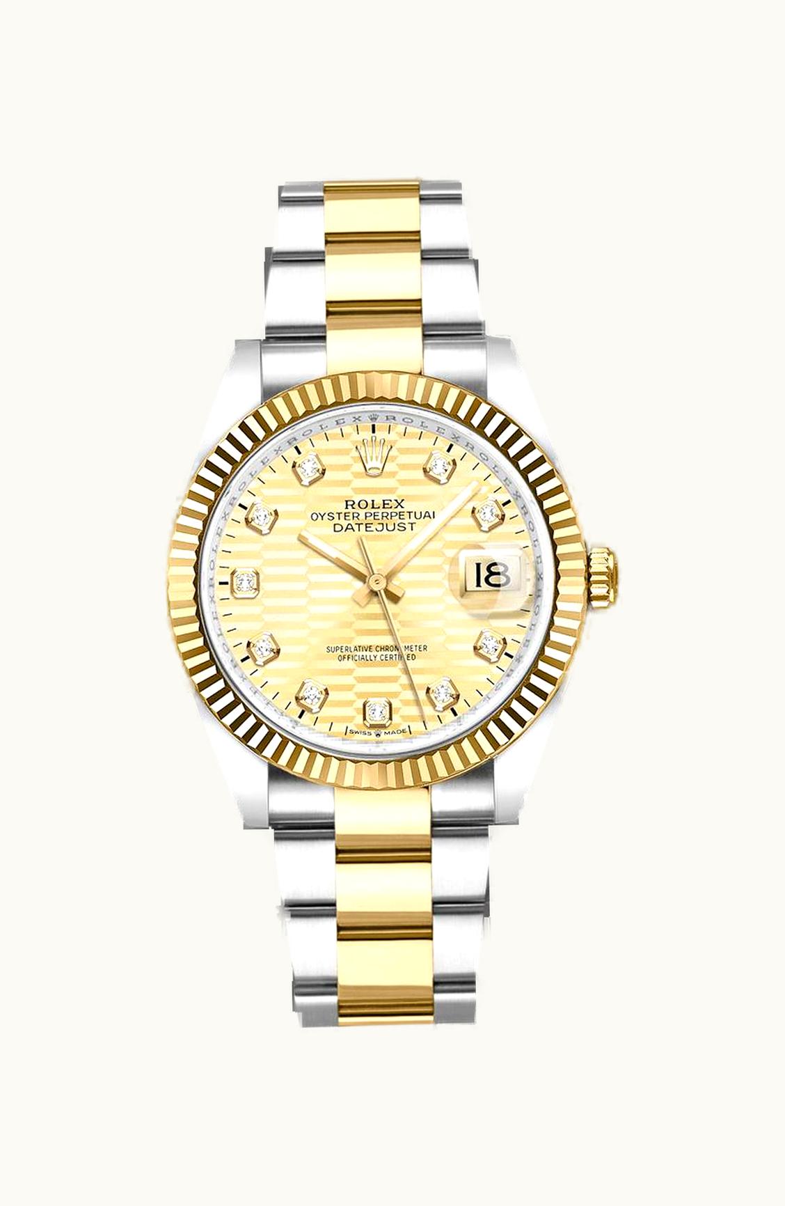 Rolex Datejust 36 Stainless Steel  - Yellow Gold - Fluted / Champagne - Fluted - Diamond / Oyster