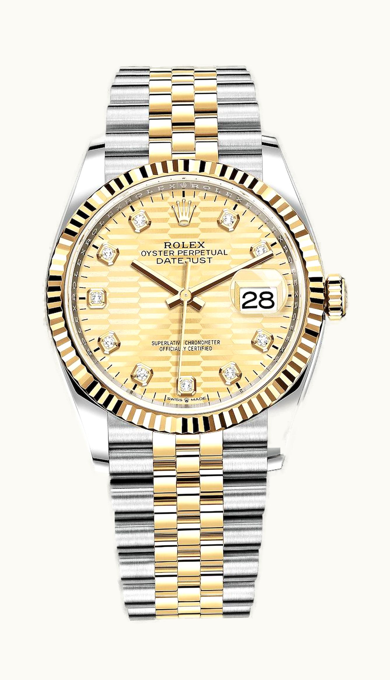 Rolex Datejust 36 Stainless Steel  - Yellow Gold - Fluted / Champagne - Fluted - Diamond / Jubilee