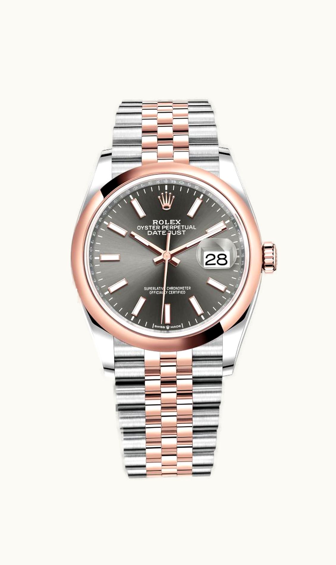 Rolex Datejust 36 Stainless Steel / Everose / Domed / Silver - Palm - Diamond / Oyster