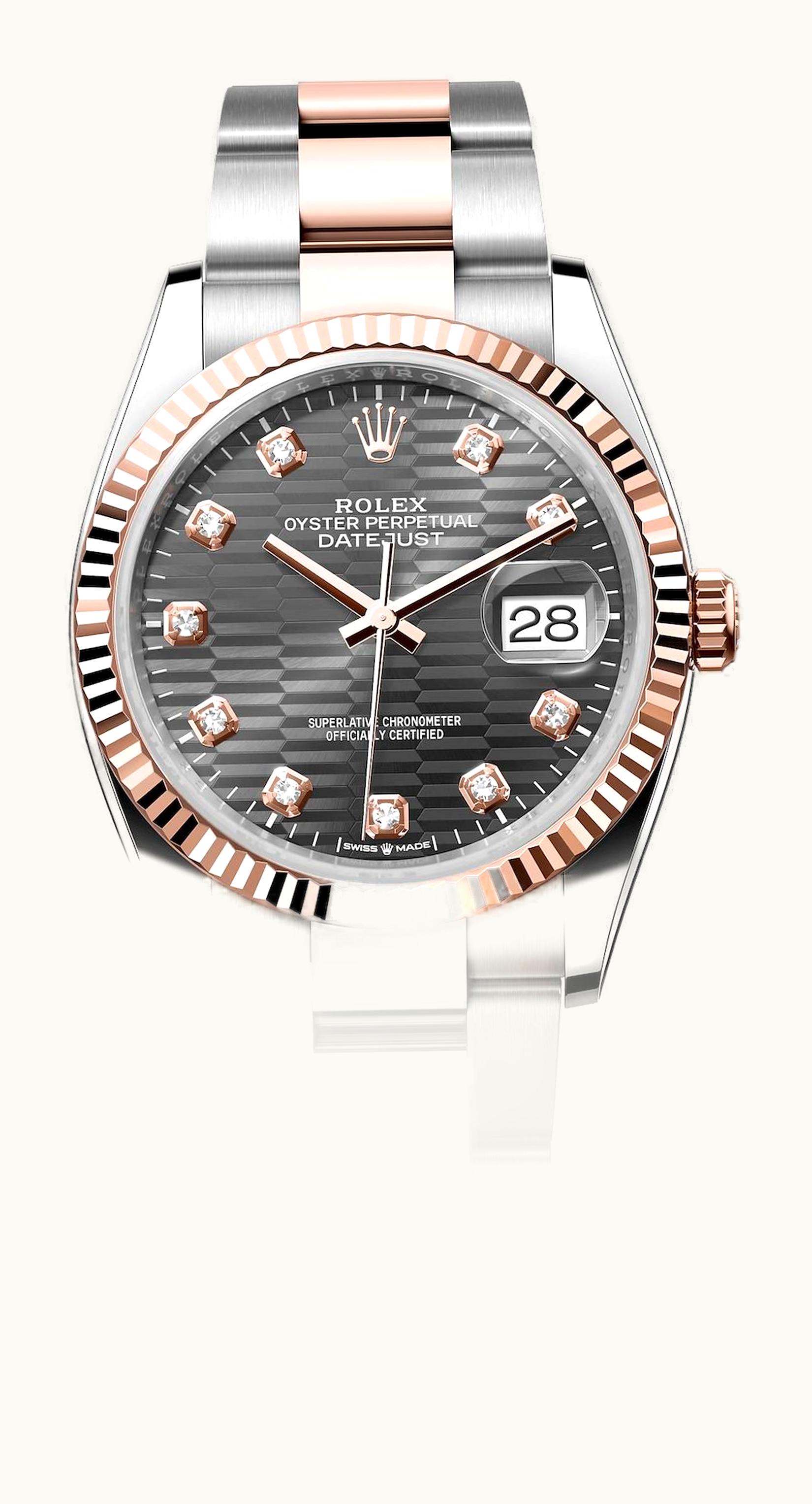 Rolex Datejust 36 Stainless Steel / Everose / Fluted / Slate - Fluted - Diamond / Oyster