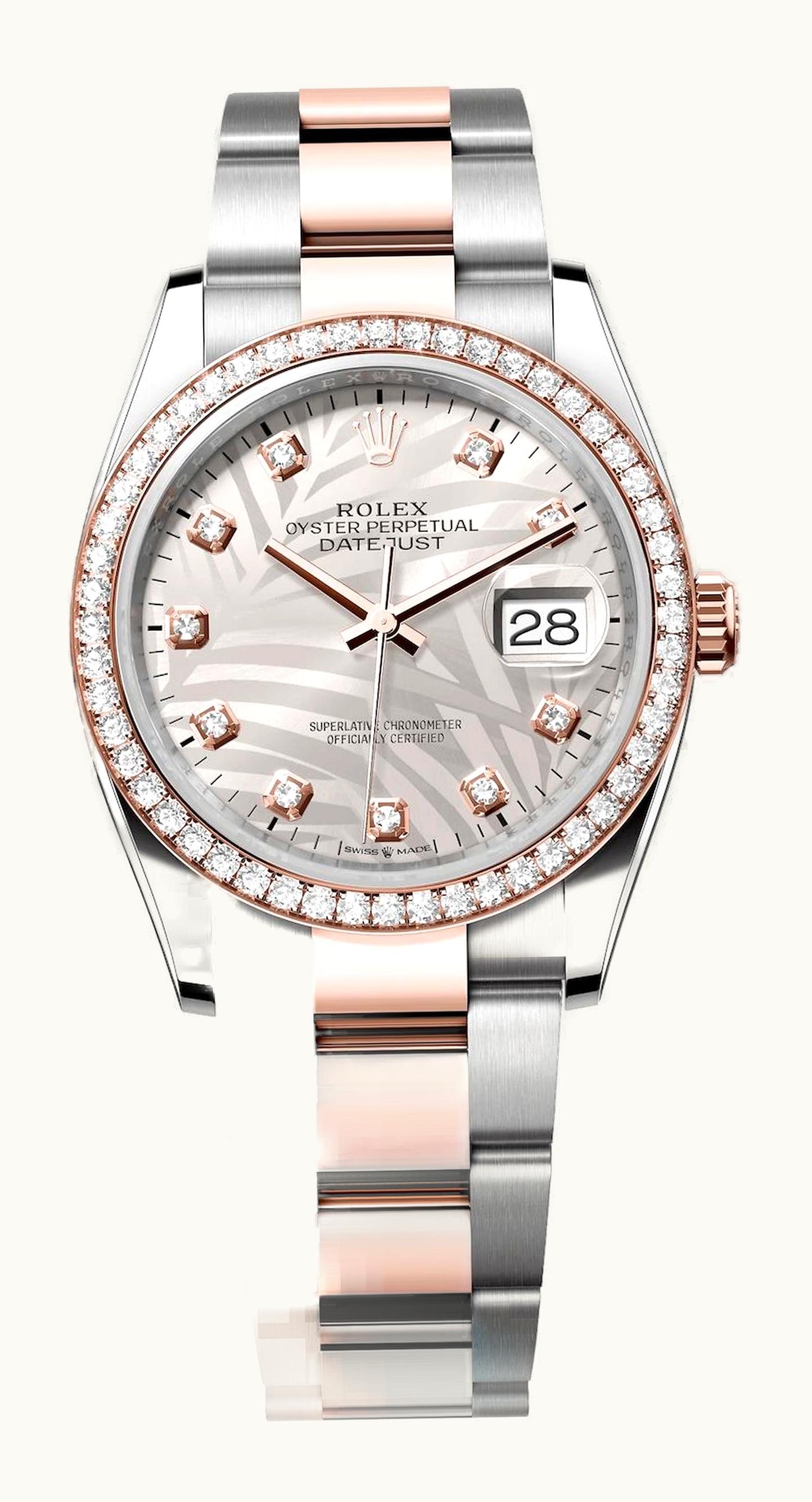 Rolex Datejust 36 Stainless Steel / Everose / Diamond / Silver - Palm - Diamond / Oyster