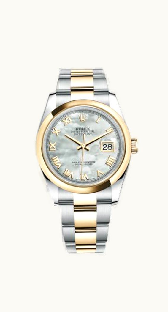 Rolex Datejust 36 Rolesor Yellow Domed / Oyster / MOP Roman