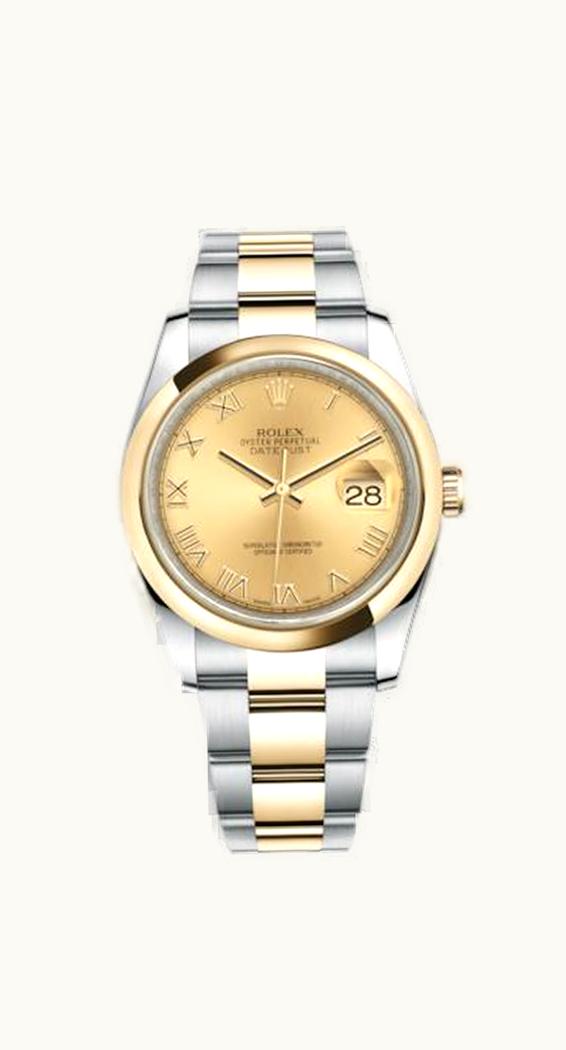 Rolex Datejust 36 Rolesor Yellow Domed / Oyster / Champagne Roman