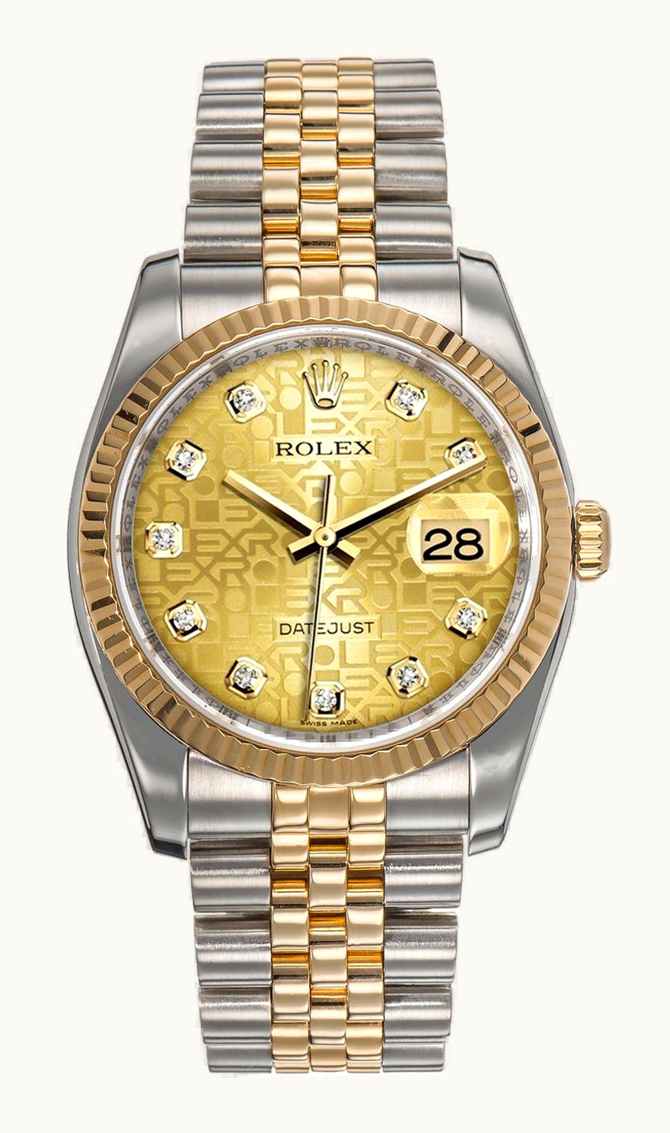 Rolex Datejust 36 Rolesor Yellow Fluted / Jubilee / Champagne Diamonds