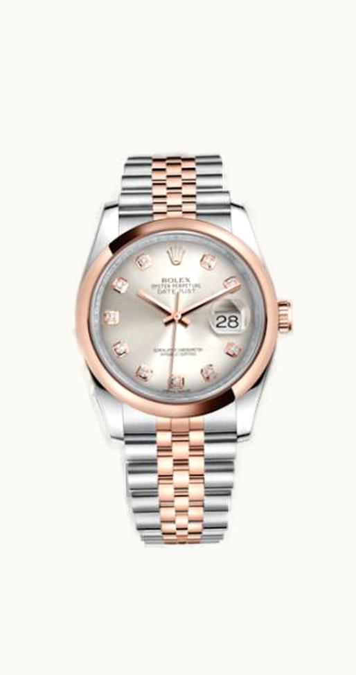 Rolex Datejust 36 Rolesor Everose Domed / Jubilee / Silver Diamond