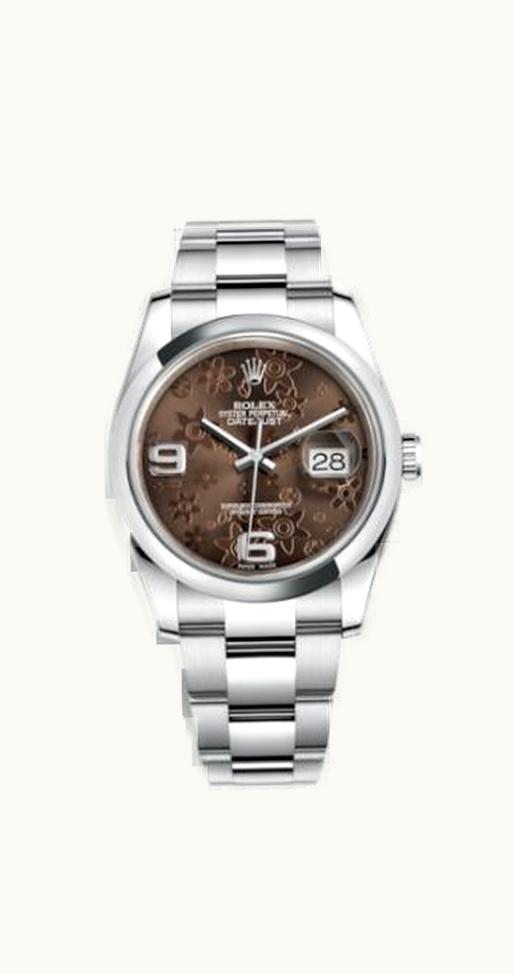 Rolex Datejust 36 Stainless Steel Domed / Oyster / Chocolate Floral