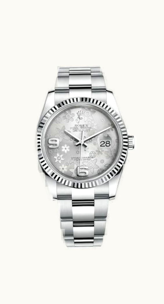 Rolex Datejust 36 Stainless Steel Fluted / Oyster / Silver Floral