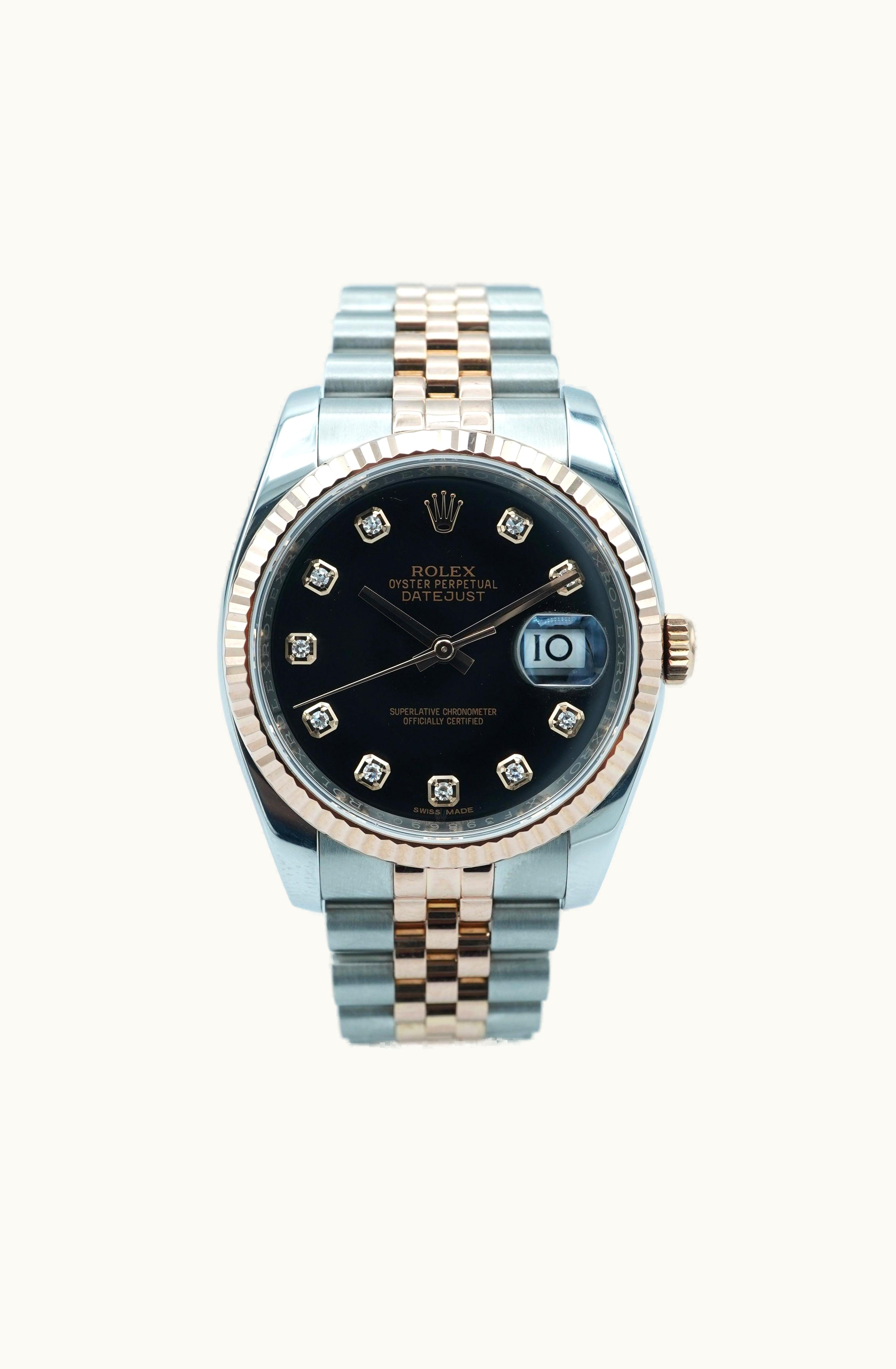 Rolex Datejust 36 Rolesor Everose Fluted / Jubilee / Black Diamonds