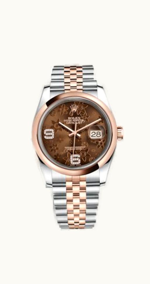 Rolex Datejust 36 Rolesor Everose Domed / Jubilee / Chocolate Floral