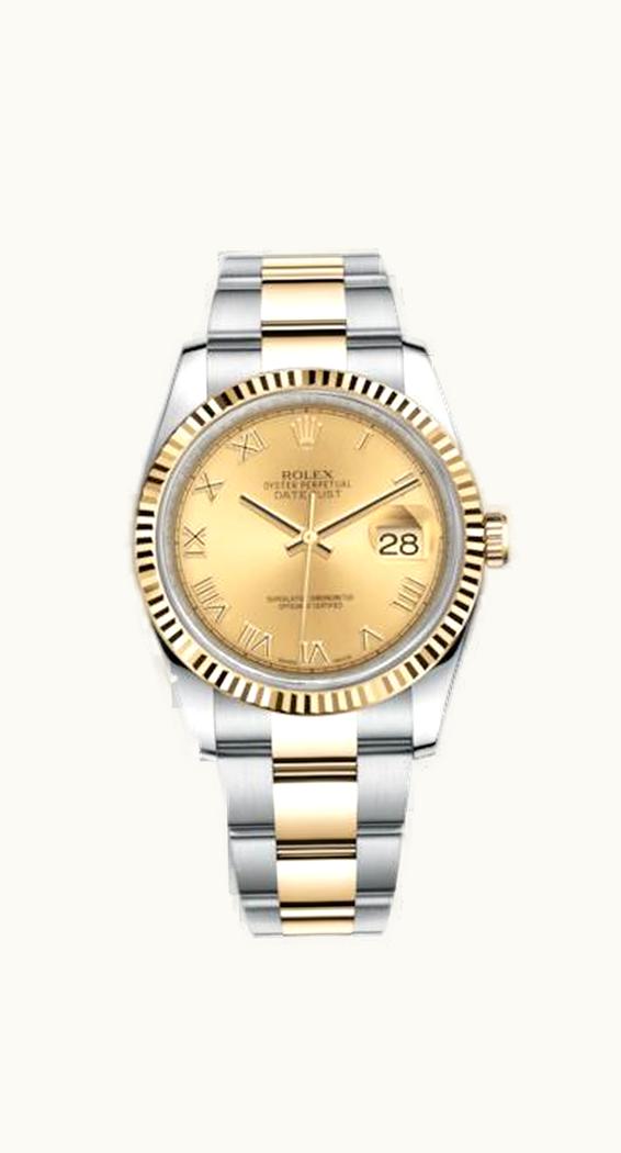 Rolex Datejust 36 Rolesor Yellow Fluted / Oyster / Champagne Roman