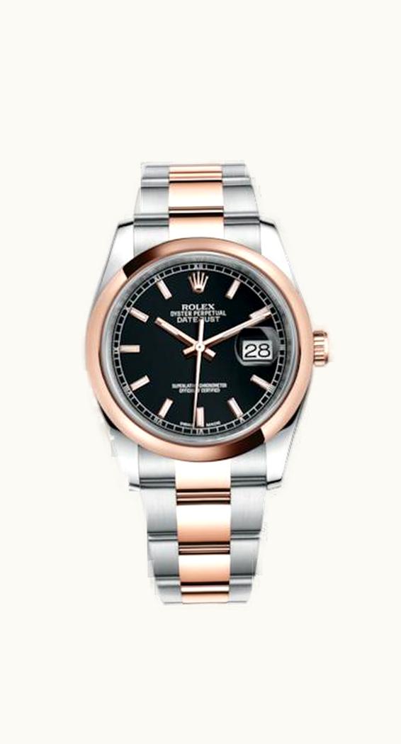 Rolex Datejust 36 Rolesor Everose Domed / Oyster / Black