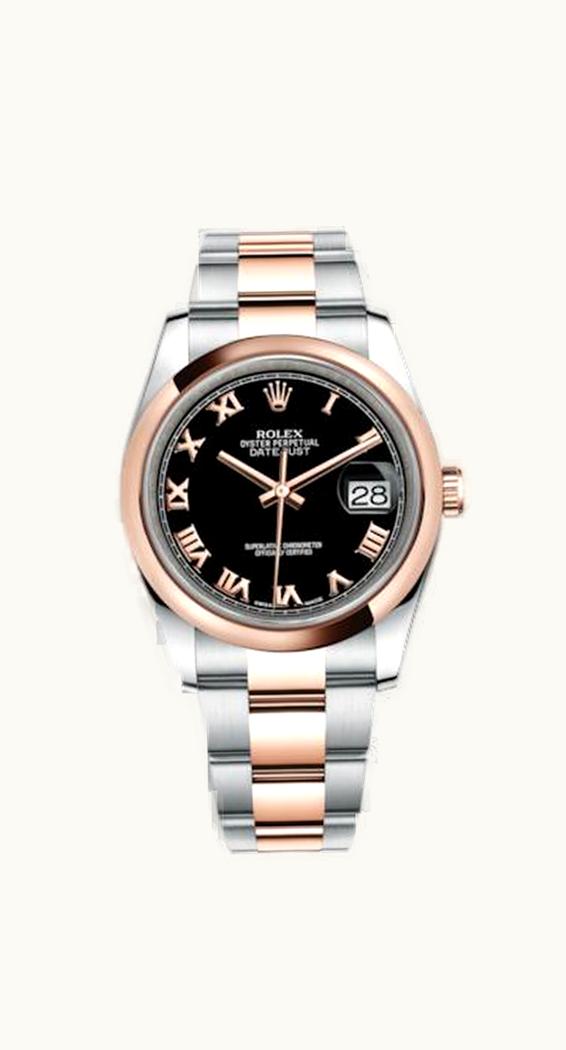 Rolex Datejust 36 Rolesor Everose Domed / Oyster / Black Roman