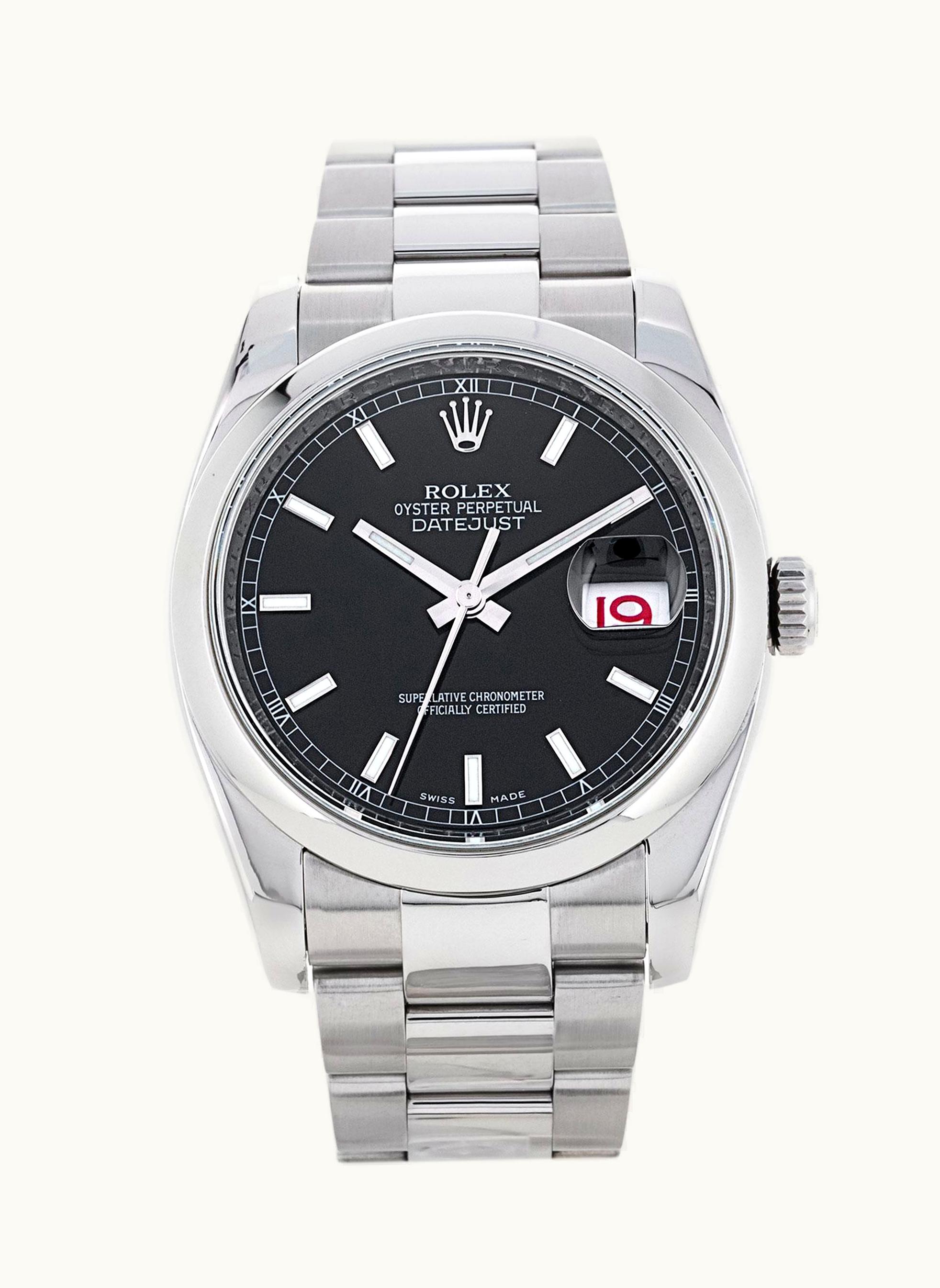 Rolex Datejust 36 Stainless Steel Domed / Oyster / Black Arabic