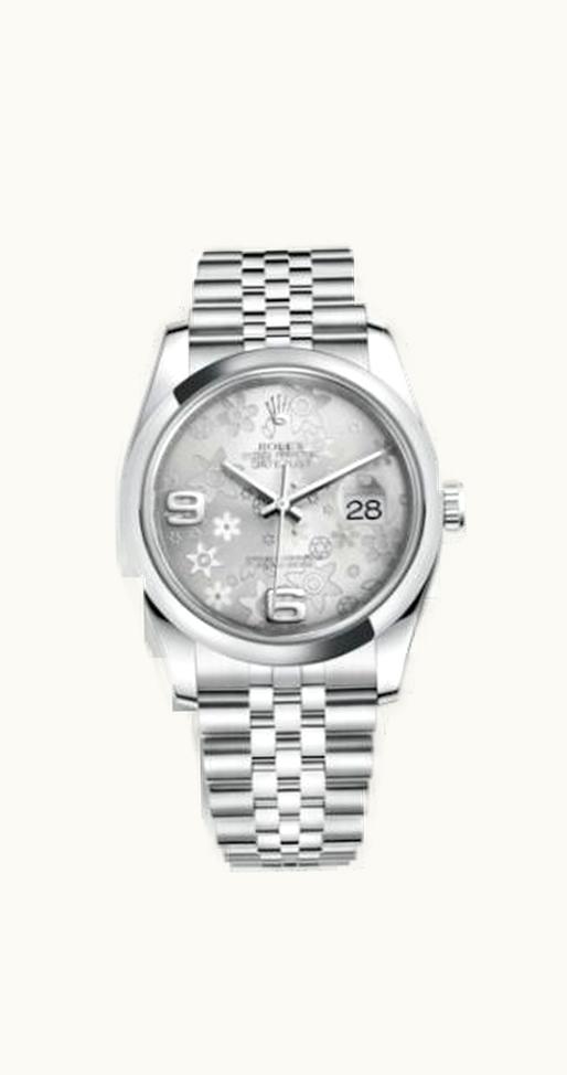 Rolex Datejust 36 Stainless Steel Domed / Jubilee / Silver Floral